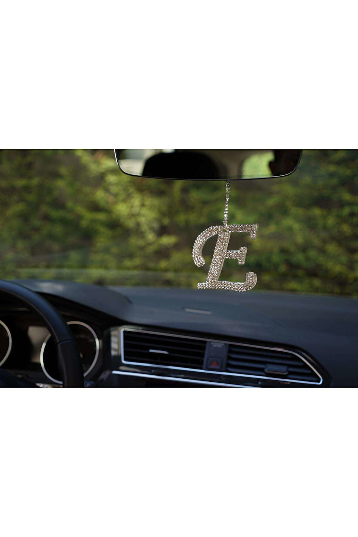 Swarovski Gümüş Taşlı Dikiz Ayna Kolye Süsü E Harfi