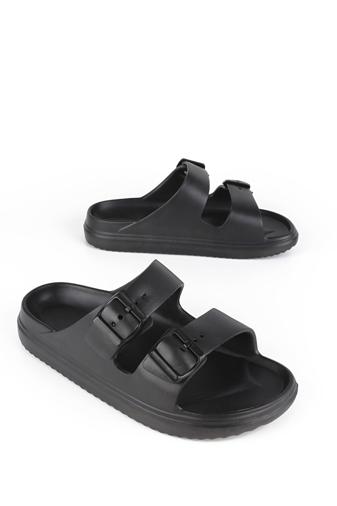 Lugmo Kaymaz Taban Ayarlanabilir Çift Tokalı Erkek Masaj Tabanlı Hafif Terlik Siyah