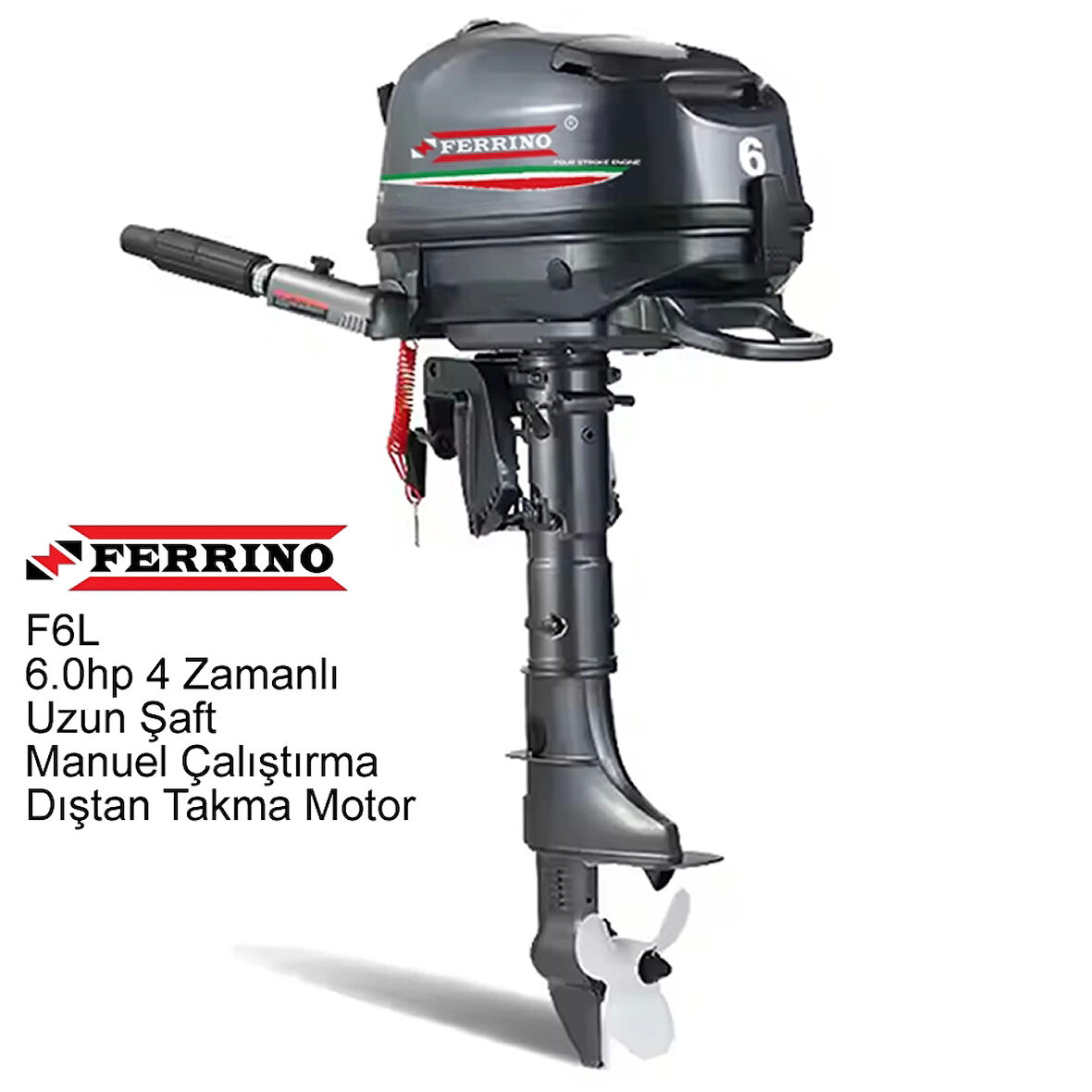 Ferrino 6.0hp 4 Zamanlı Uzun Şaft Manuel Çalıştırma Dıştan Takma Motor