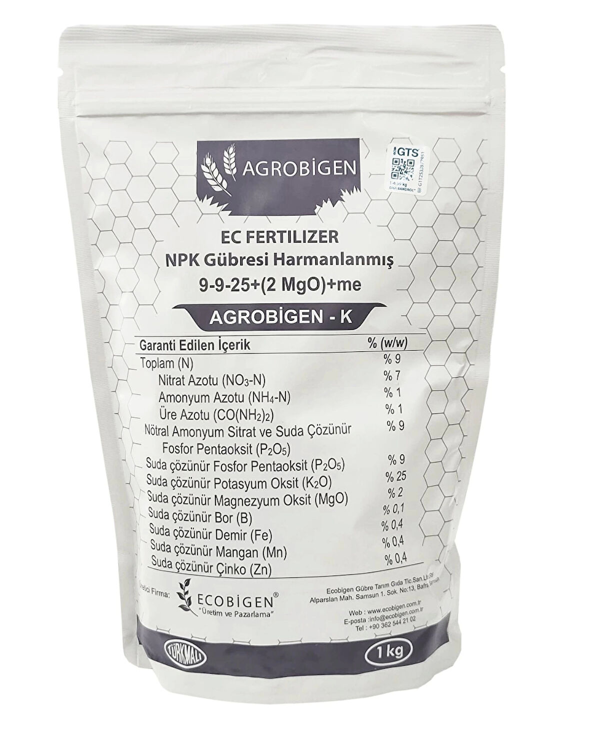 Agrobigen-K Npk Gübresi Harmanlanmış 9-9-25+(2Mgo)+Me 1Kg