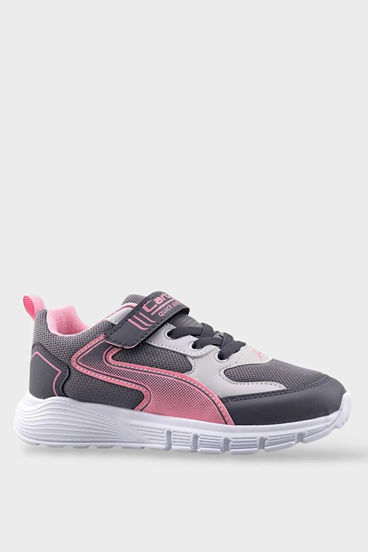 Çocuk Cırtlı Akıllı Bağcık Spor Ayakkabı FÜME - PEMBE