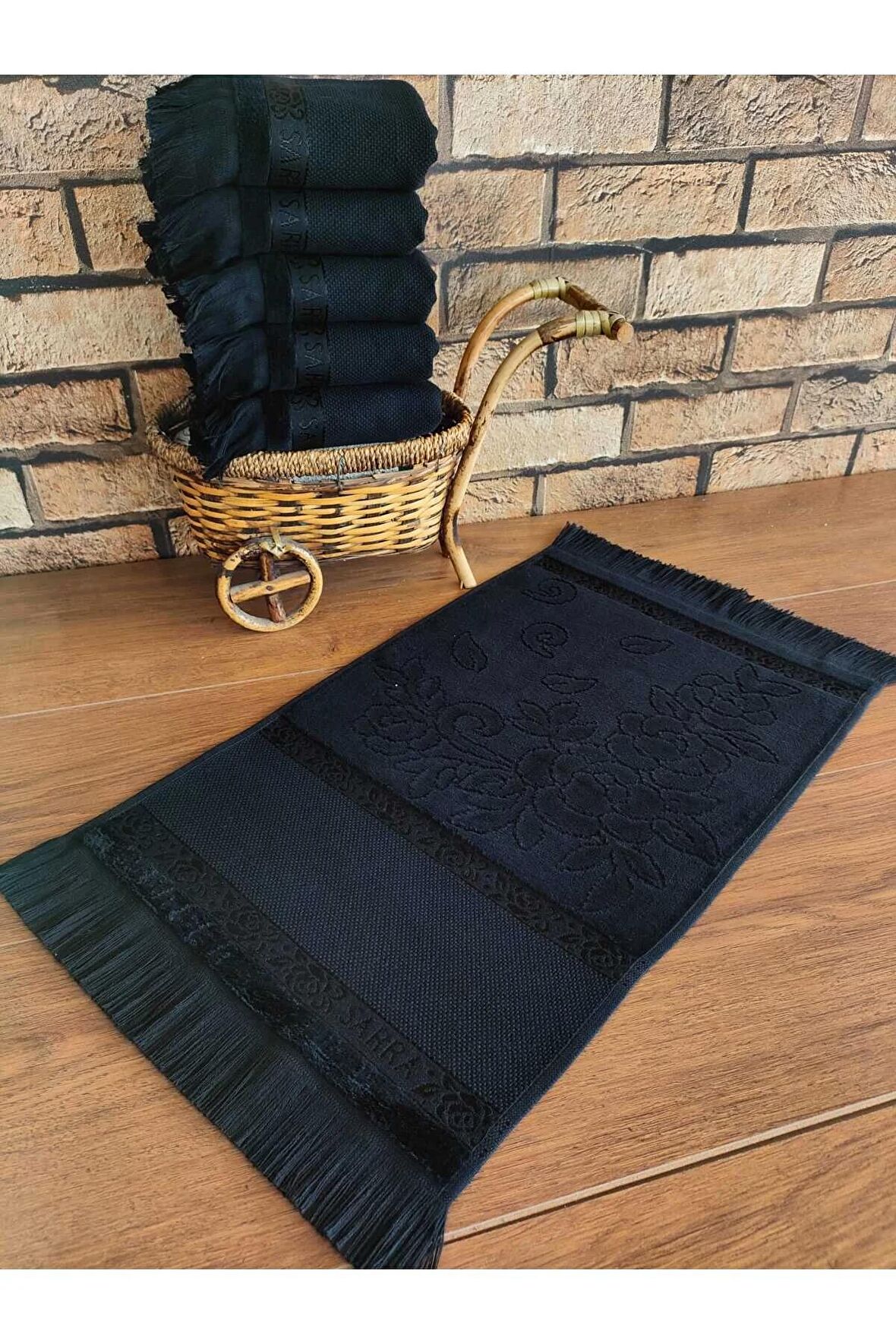 30x50cm SARRA 6'LI  SAÇAKLI ETAMİN KOYU HAVLU - SİYAH