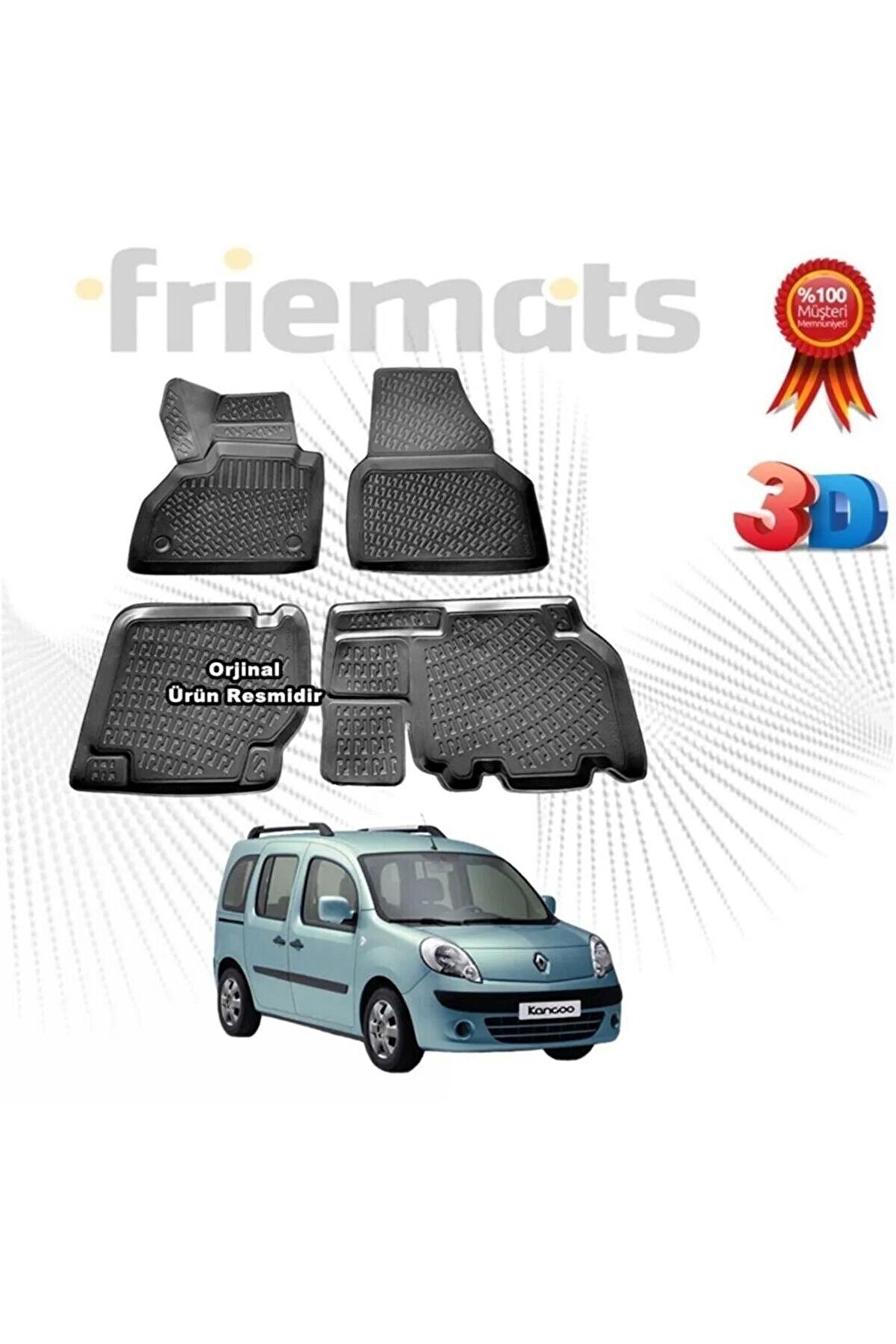 Renault Kangoo 2 3d Havuzlu Paspas 2008-2014 Arası Siyah 4 Parça Set -