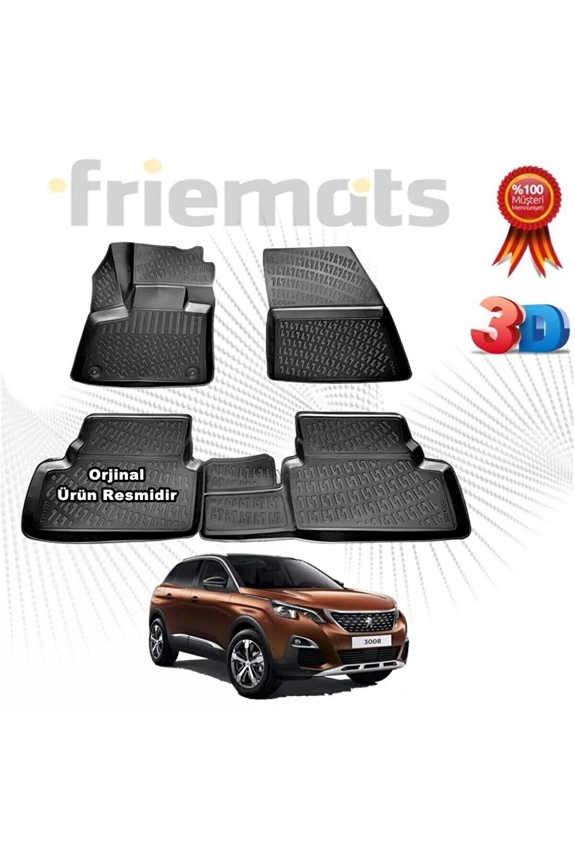 Peugeot 3008 3d Havuzlu Paspas 2016 - 2020 Arası Siyah 4 Parça Set - friemats Marka