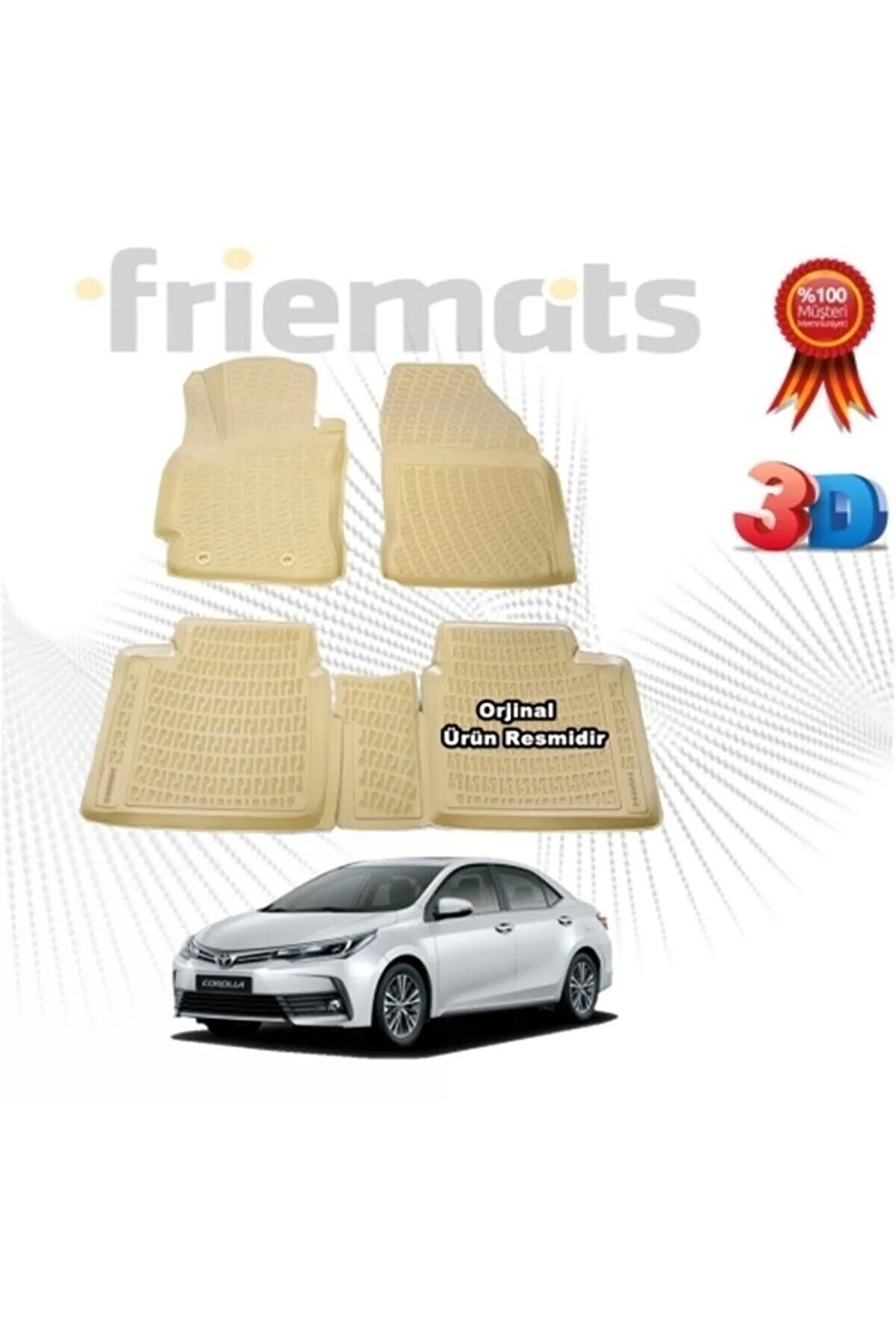 Toyota Corolla Sd 3d Havuzlu Paspas 2013 - 2018 Arası Bej 4 Parça Set - friemats