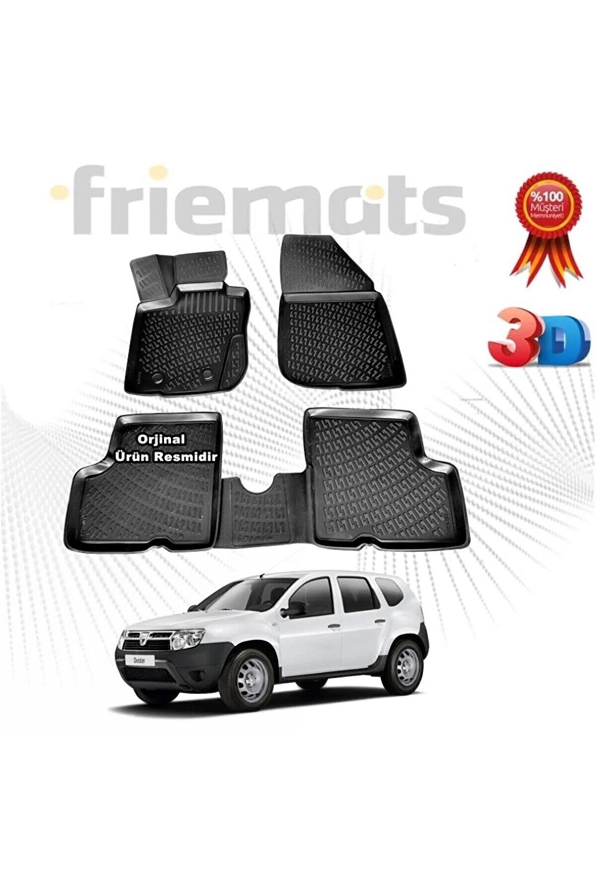Dacia Duster 4x2 3d Havuzlu Paspas 2010-2018 Arası Siyah 4 Parça Set - friemats