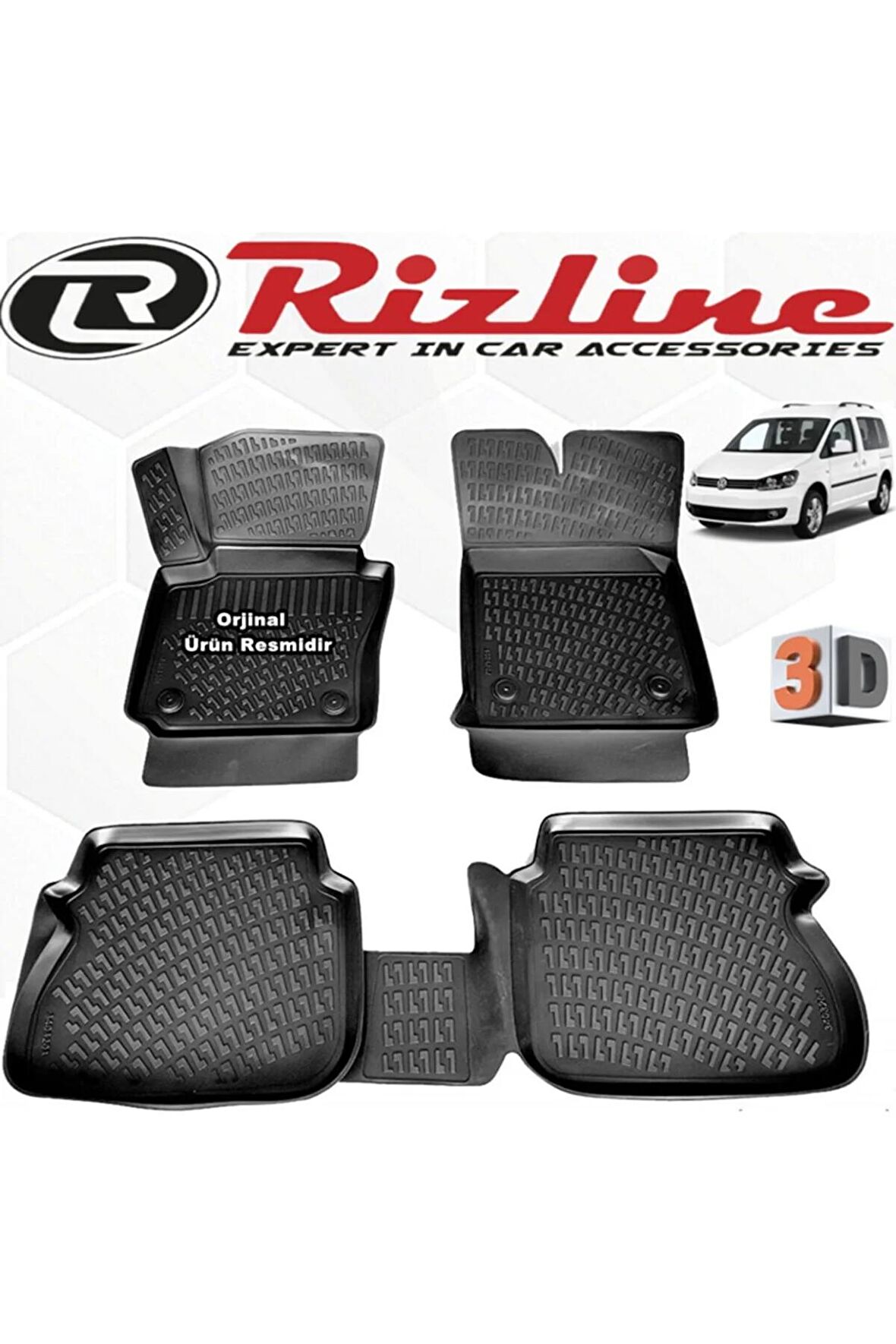 Vw Caddy 3d Paspas Havuzlu 2003 - 2010 Arası Siyah 4 Parça Set