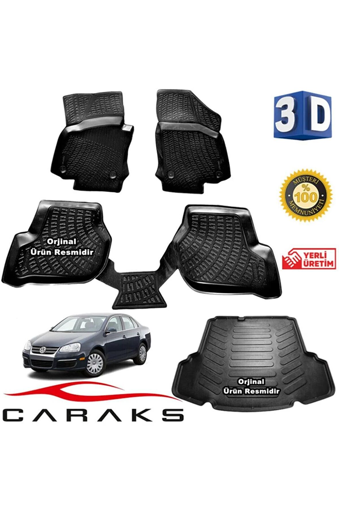 Volkswagen Jetta 3d Paspas + 3d Bagaj Havuzu 2005 - 2010 Arası Siyah - Set