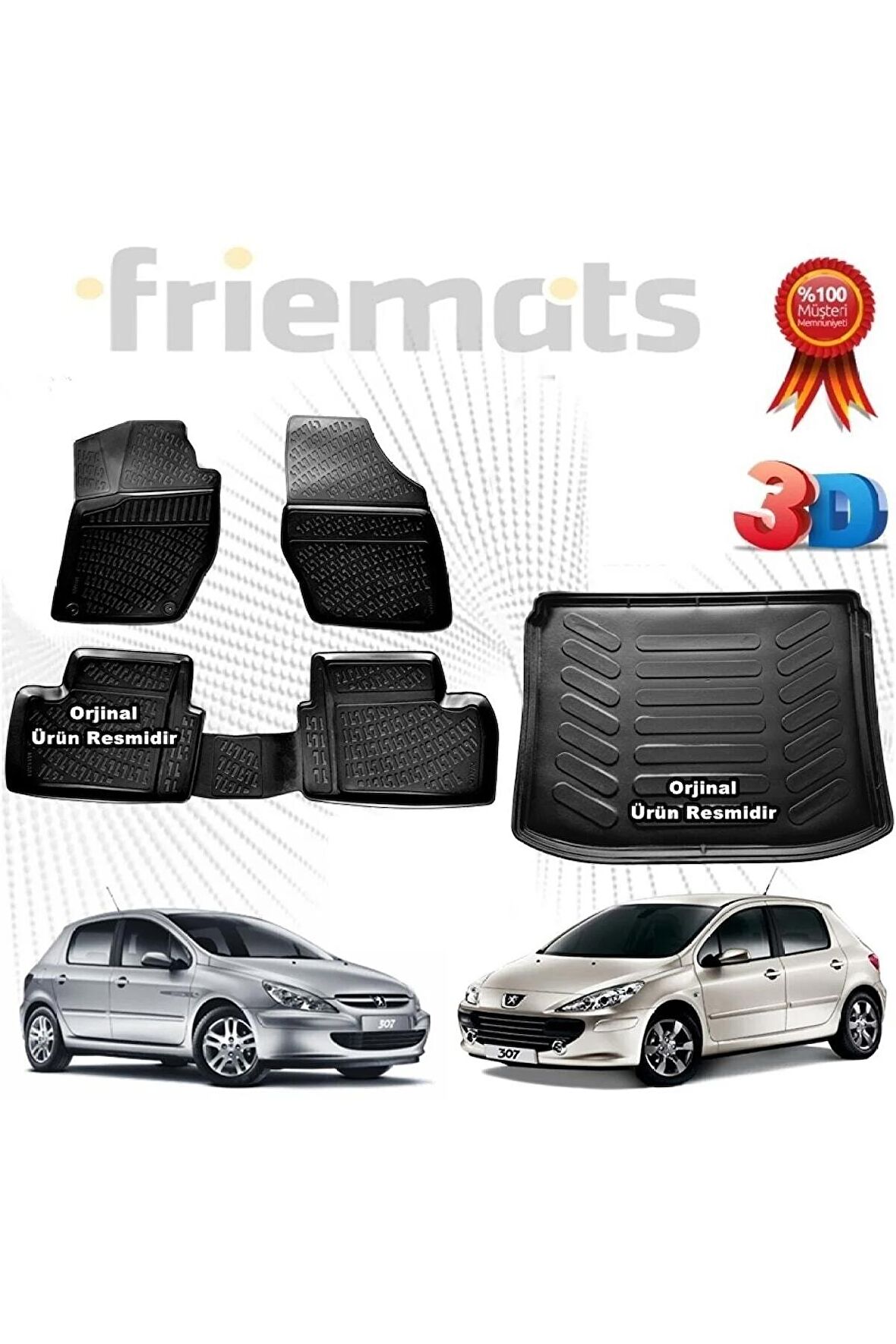 Peugeot 307 3d Havuzlu Paspas + 3d Bagaj Havuzu 2001-2008 Arası