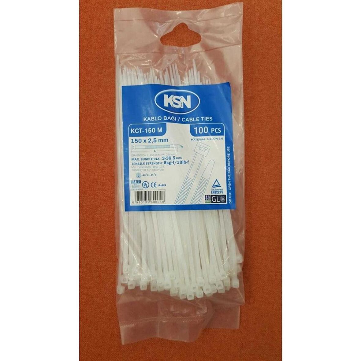 KSN Kablo Bağı Plastik Kelepçe Beyaz 9x710mm  -  100 Adet 