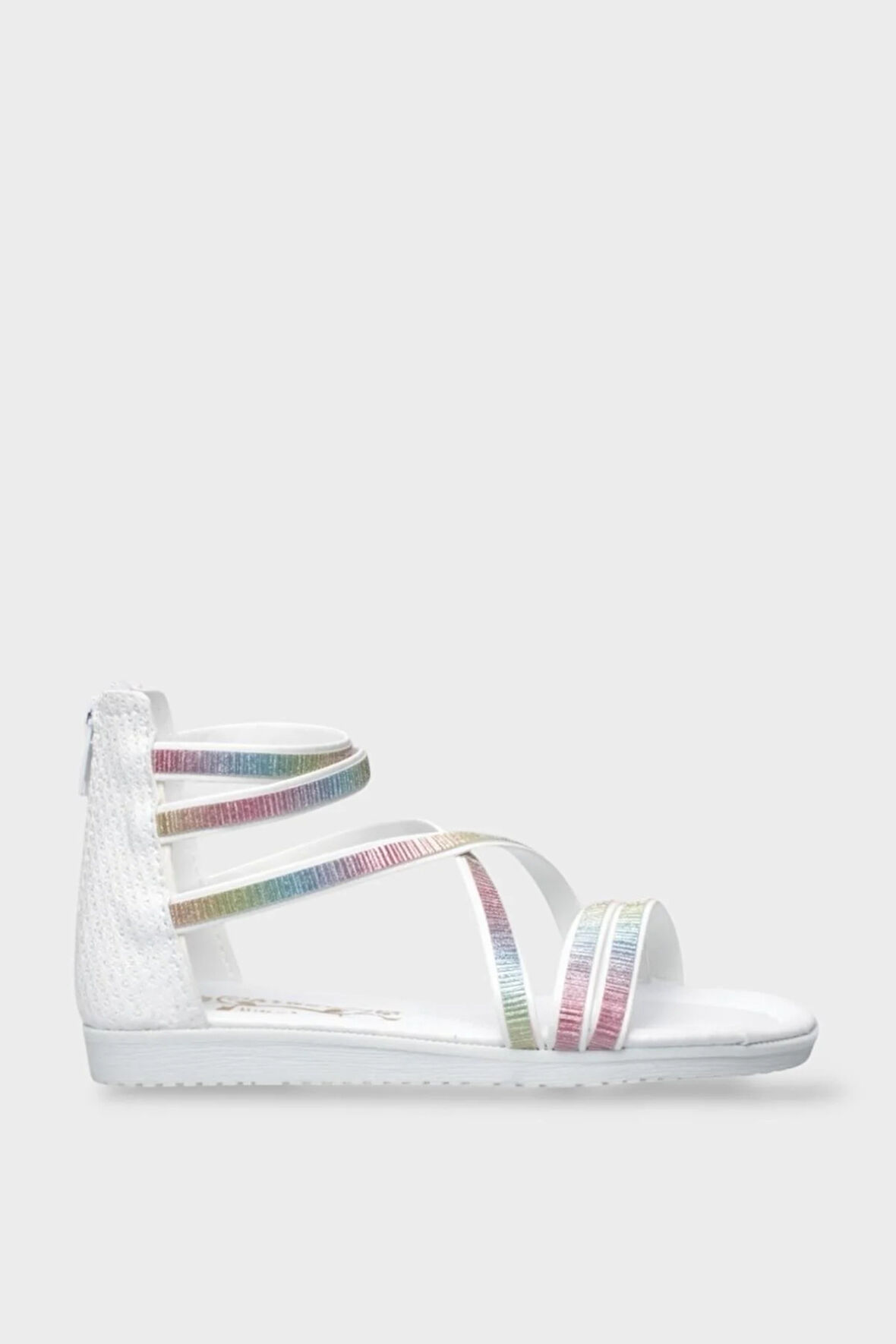 Kız Çocuk Fermuarlı Kaydırmaz Taban Bilekli Sandalet BEYAZ