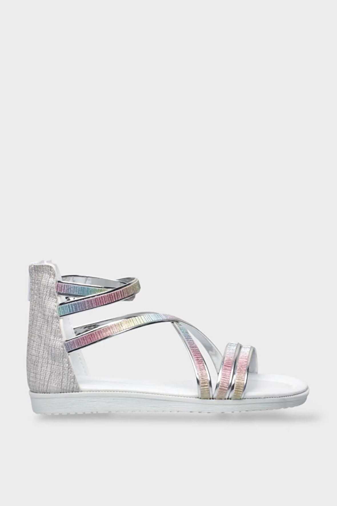 Kız Çocuk Fermuarlı Kaydırmaz Taban Bilekli Sandalet GRİ