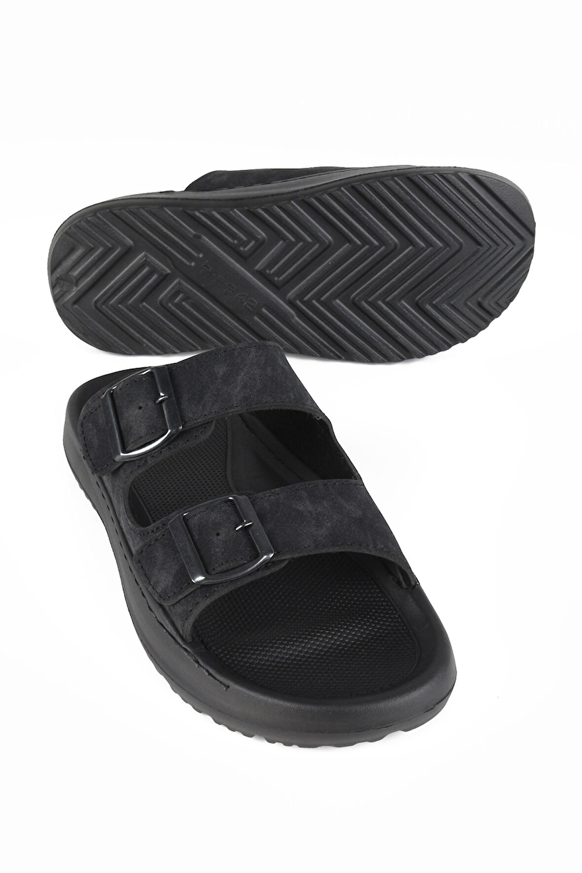 Lugmo Suni Deri Eva Terlik Dikişli Metal Tokalı Erkek Konfort Hafif Terlik Kaymaz