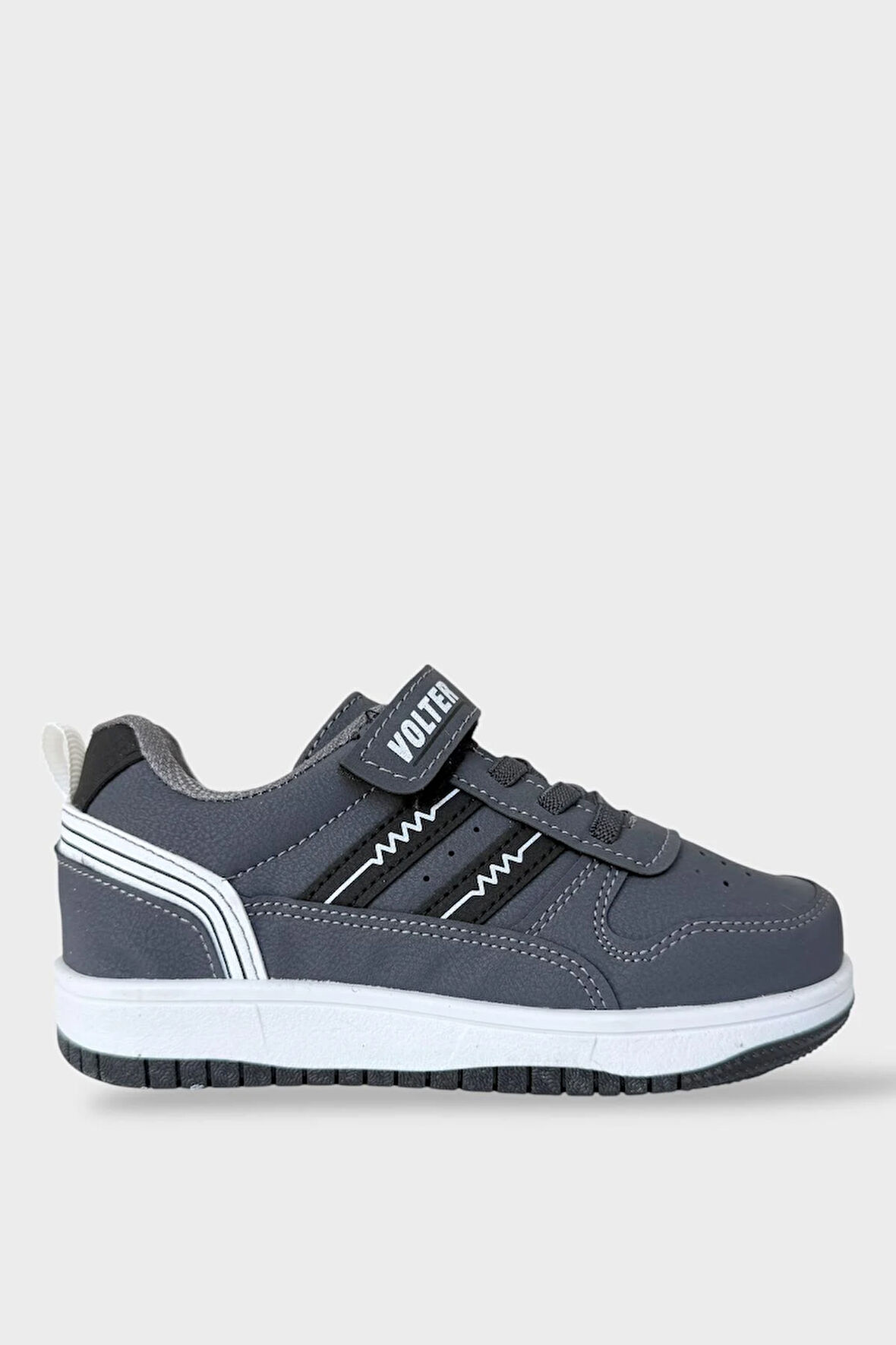 Çocuk Bağcıklı Cırtlı Çocuk Spor Ayakkabı FÜME - SİYAH