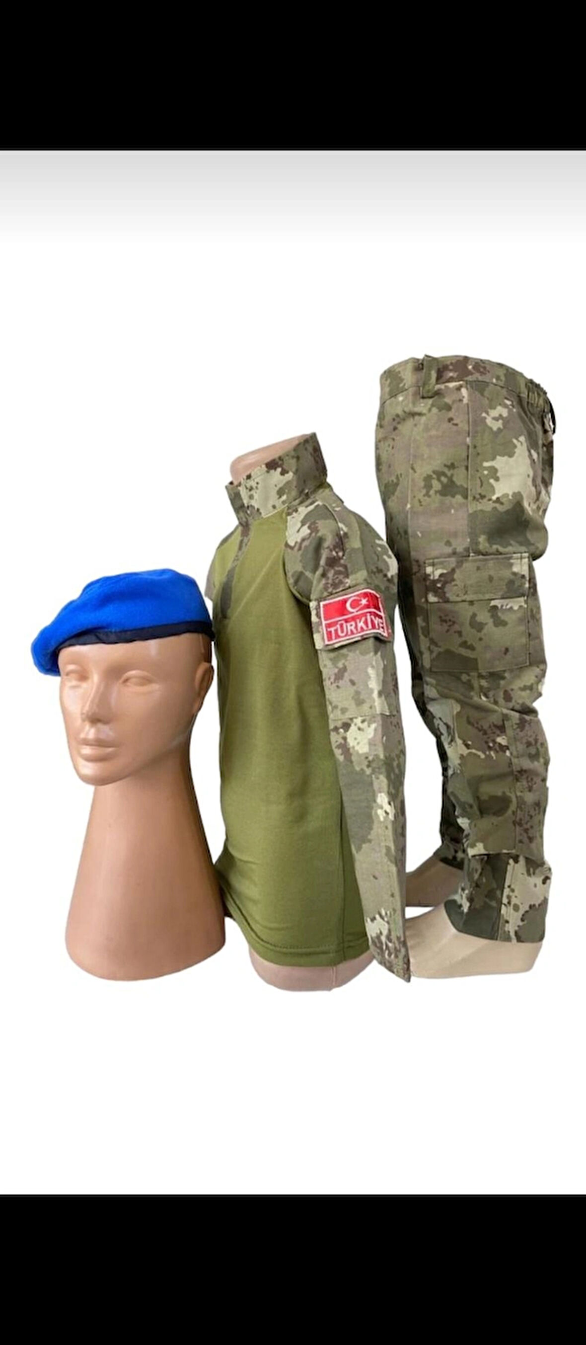 YENİ TİP ASKERİ KAMUFLAJ KOMBATLI MAVİ BERELİ ÇOCUK TAKIMI 