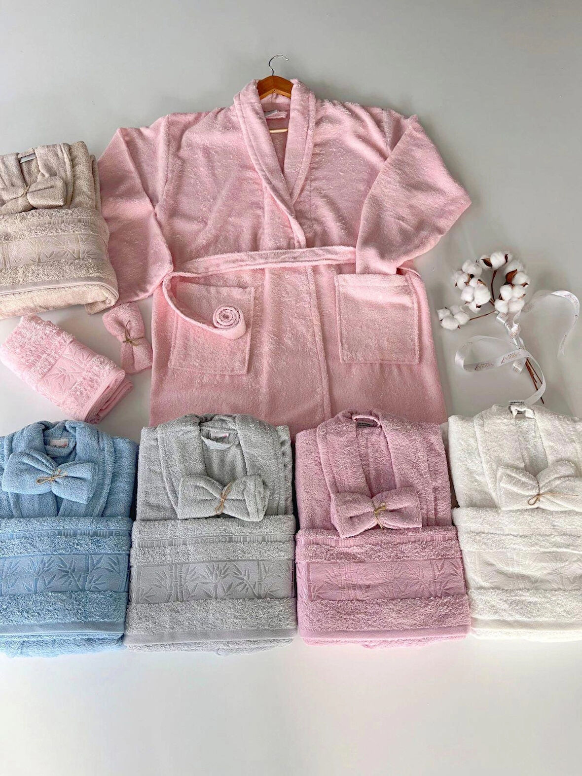 MYSOFT BAMBU TEKLİ BORNOZ SETİ-KREM