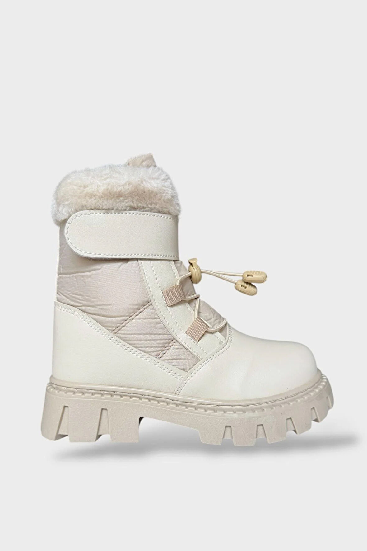 Kız Çocuk Cırtlı Akıllıı Bağcıklı Kürklü Su ve Soğuğa Dayanıklı Bot BEJ