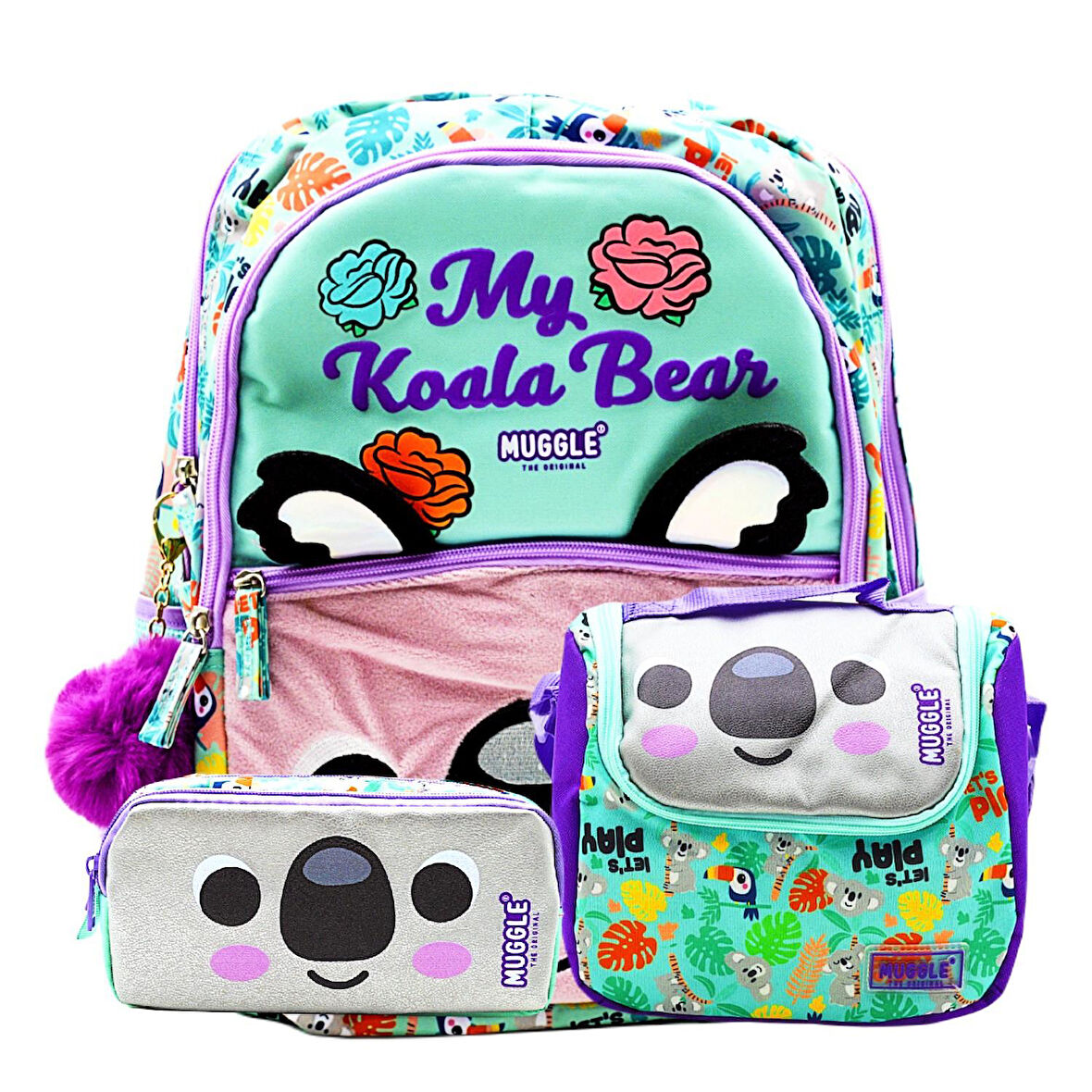 Muggle 3 Bölmeli Koala Okul Çantası + Beslenme Çantası + Kalemlik
