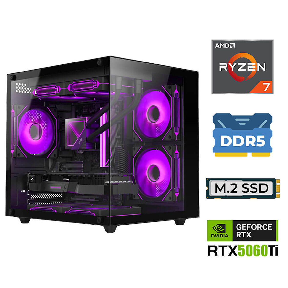 Xaser Elite X150 Ryzen 7 7800X3D 16GB DDR5 Ram 1TB M.2 NVMe SSD 16GB RTX5060Ti Sıvı Soğutmalı Masaüstü Oyuncu Bilgisayarı