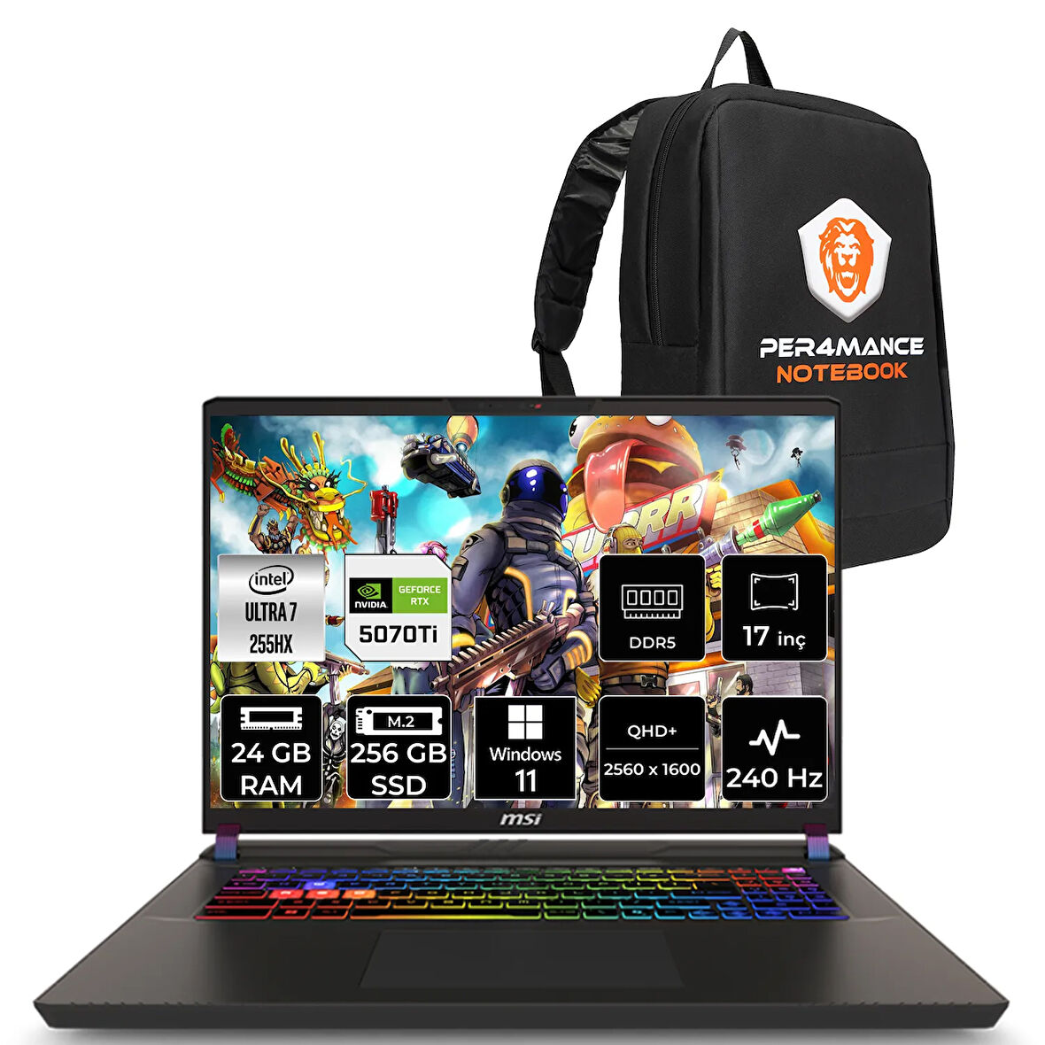 MSI Vector 17 HX AI Ultra 7 255HX 24GB 256GB SSD RTX5070Ti/12GB 140W 17" QHD+ 240Hz W11H Gaming