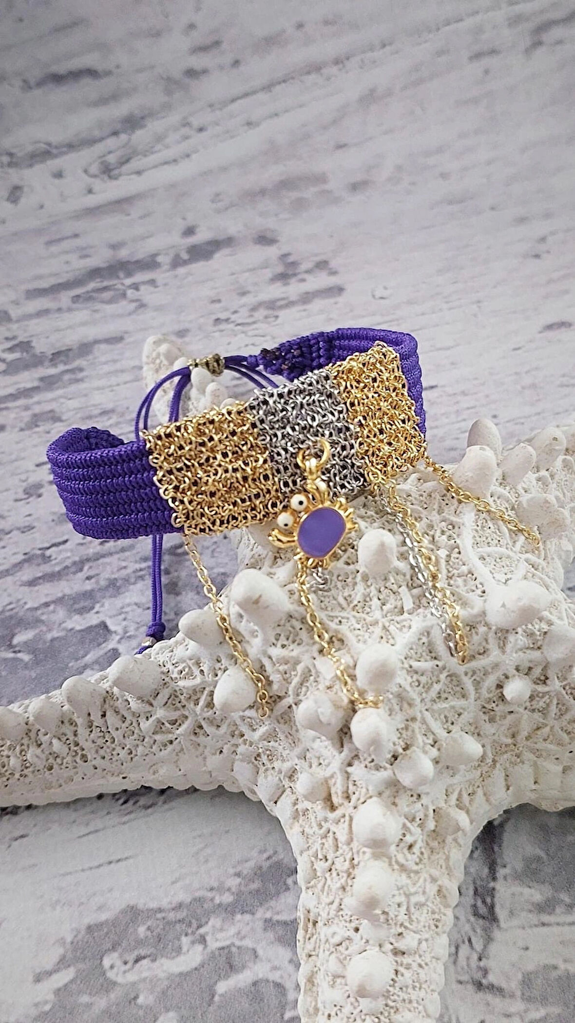 Mor Makrome  Charm Bileklik 