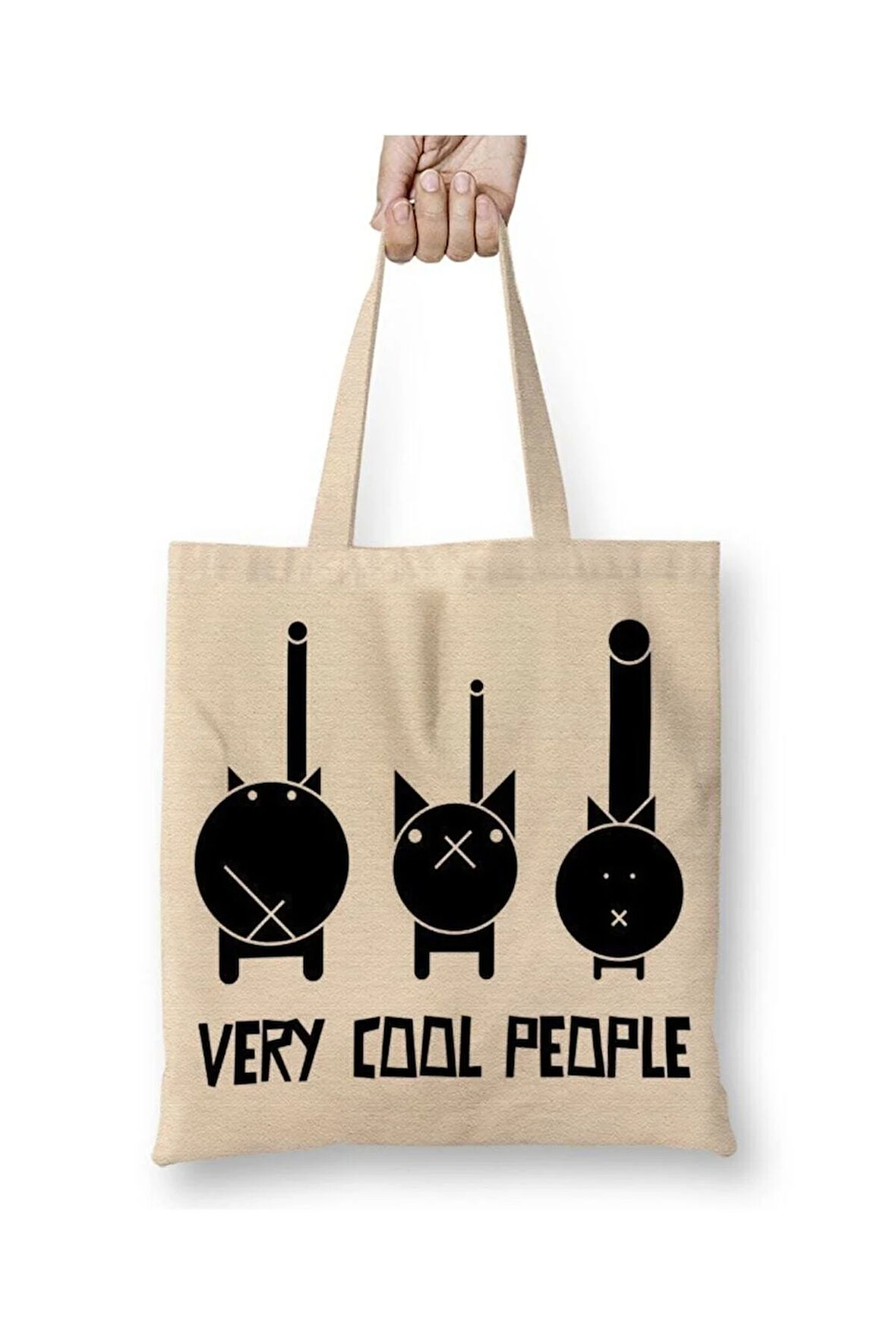 Very Cool Cats Cool Kediler Beyaz Bez Çanta Uzun Saplı Alışveriş Çantası Plaj Çantası