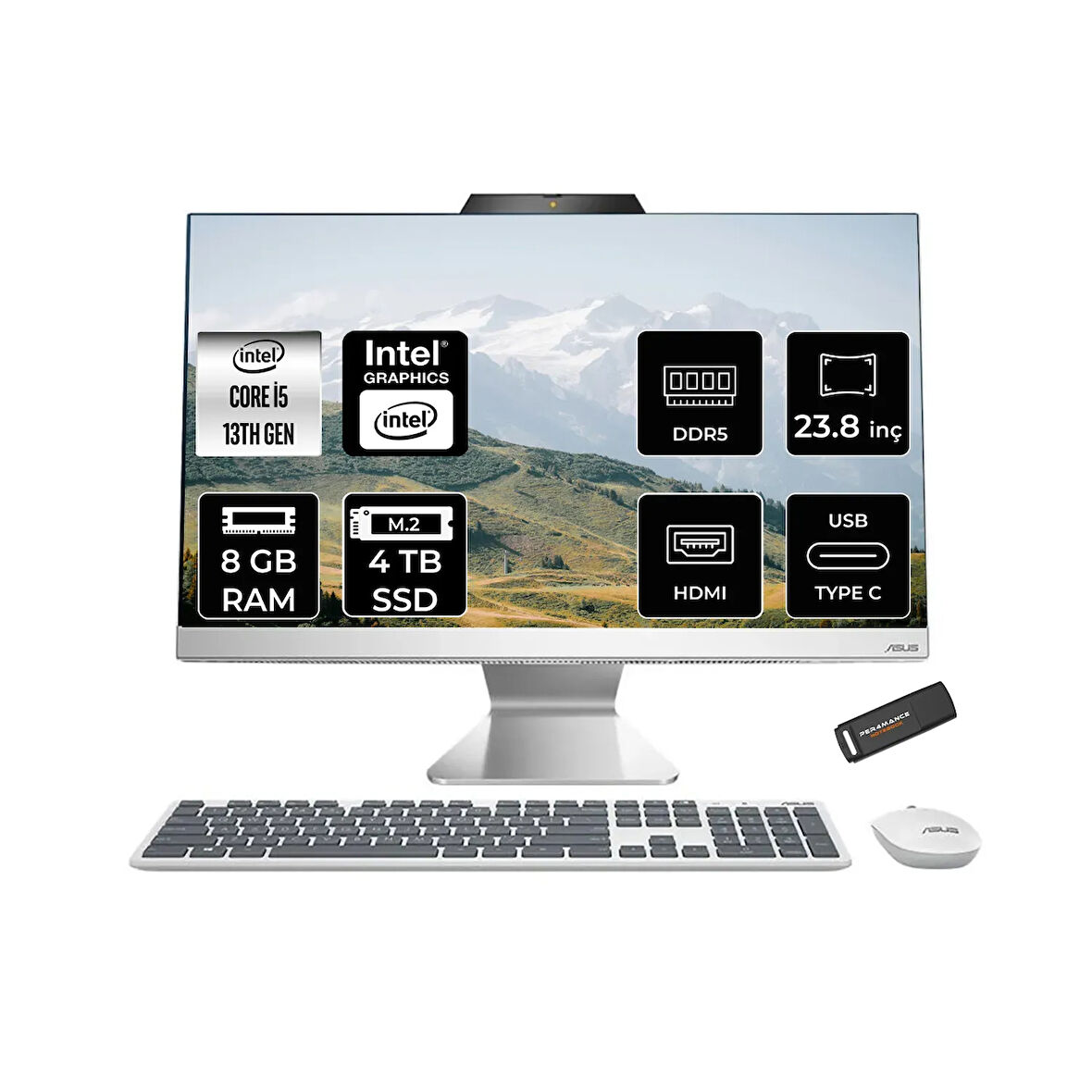 ASUS A3402WVAK i5 1335U 8GB DDR5 4TB SSD Intel Graphics 23.8" FHD FDOS Beyaz All in One & PER4