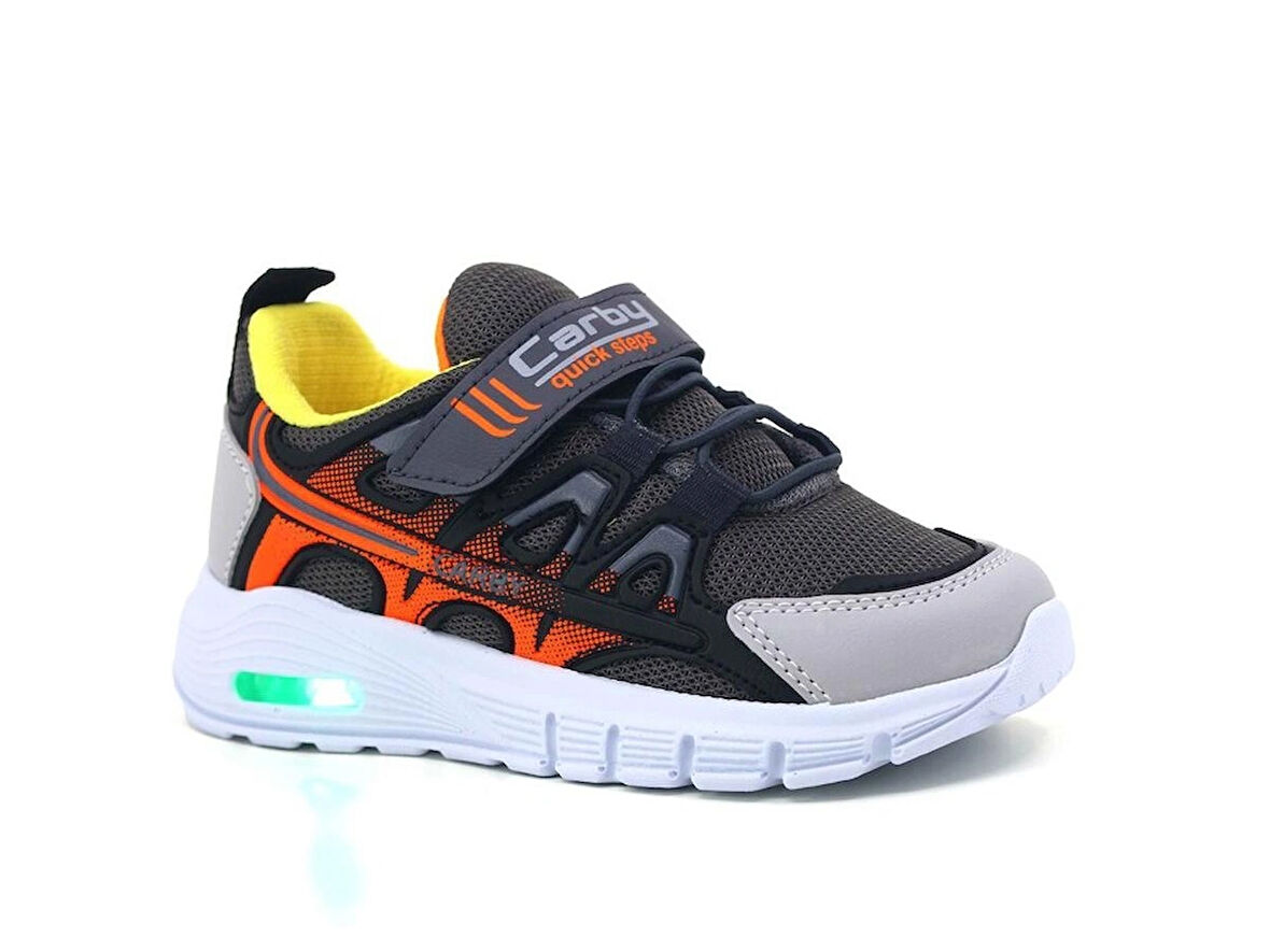 Işıklı Cırtlı Çocuk Spor Ayakkabı Füme - Siyah - Buz - Turuncu Tarzby139