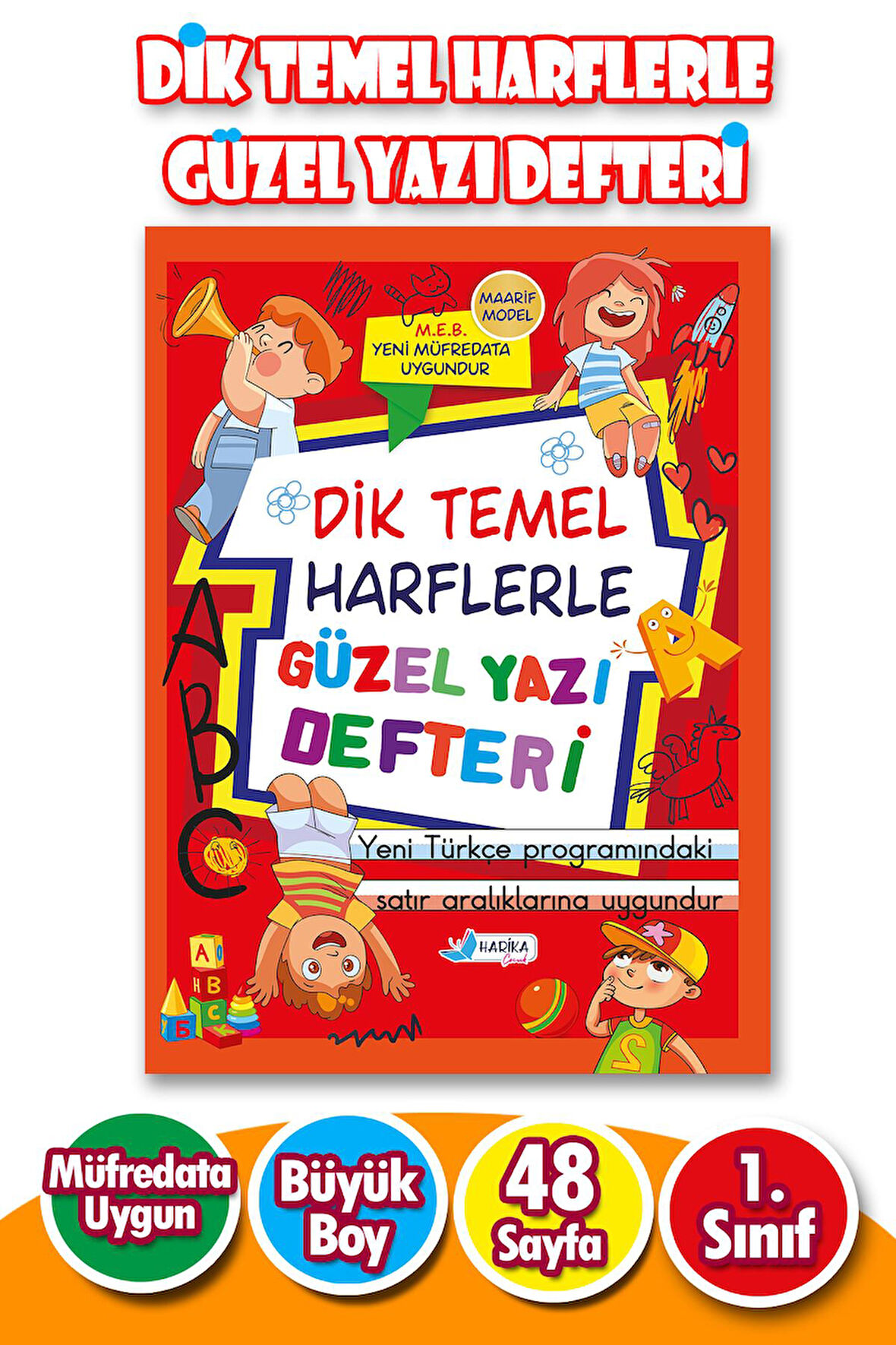 Dik Temel Harflere Uygun Güzel Yazı Defteri -1.Sınıf-KIRMIZI-Büyük Boy-1 Adet- Yeni Müfredata Uygun
