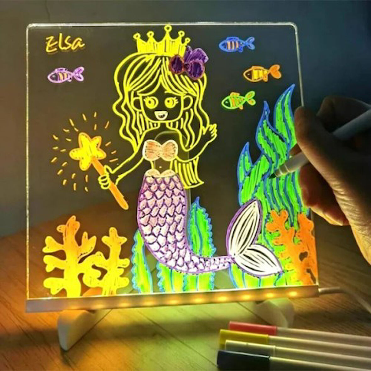 Periboia LED Aydınlatmalı Yazı ve Çizim Tahtası - Küçük Boy 20x20 cm