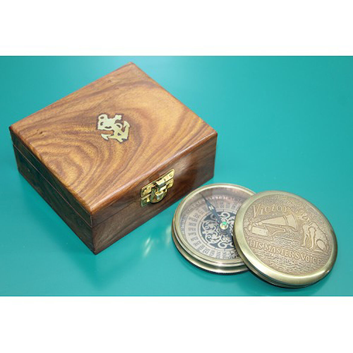 Periboia Ahşap Kutulu Pirinç Pusula 