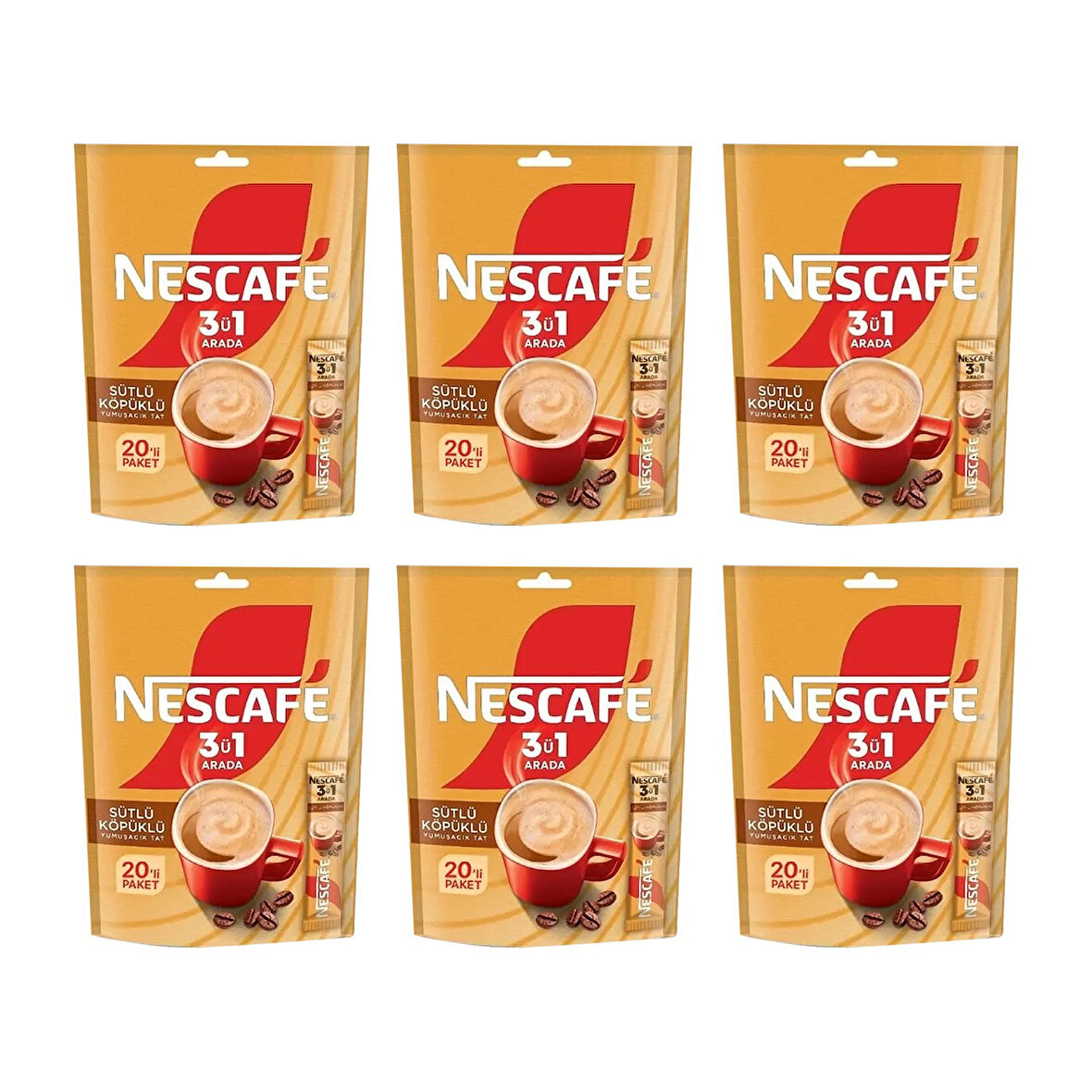Nescafe 3 ü 1 Arada Sütlü Köpüklü 17,4 gr 20 li Paket x 6 Adet