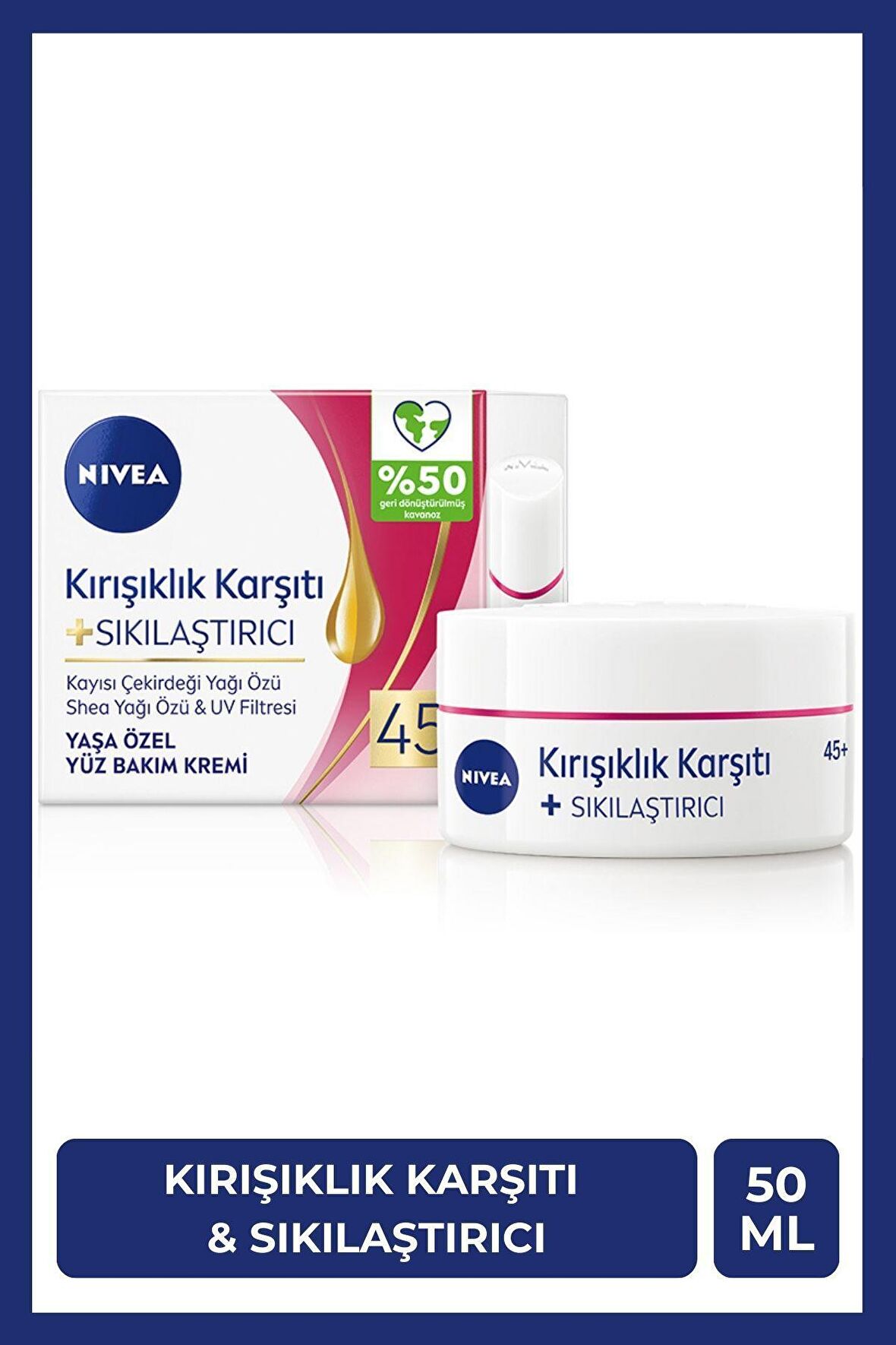 Nivea Yaşa Özel Kırışıklık Karşıtı Yüz Bakım Kremi 50ml, Sıkılaştırıcı, Kaz Ayağı Kırışıklığı Giderici