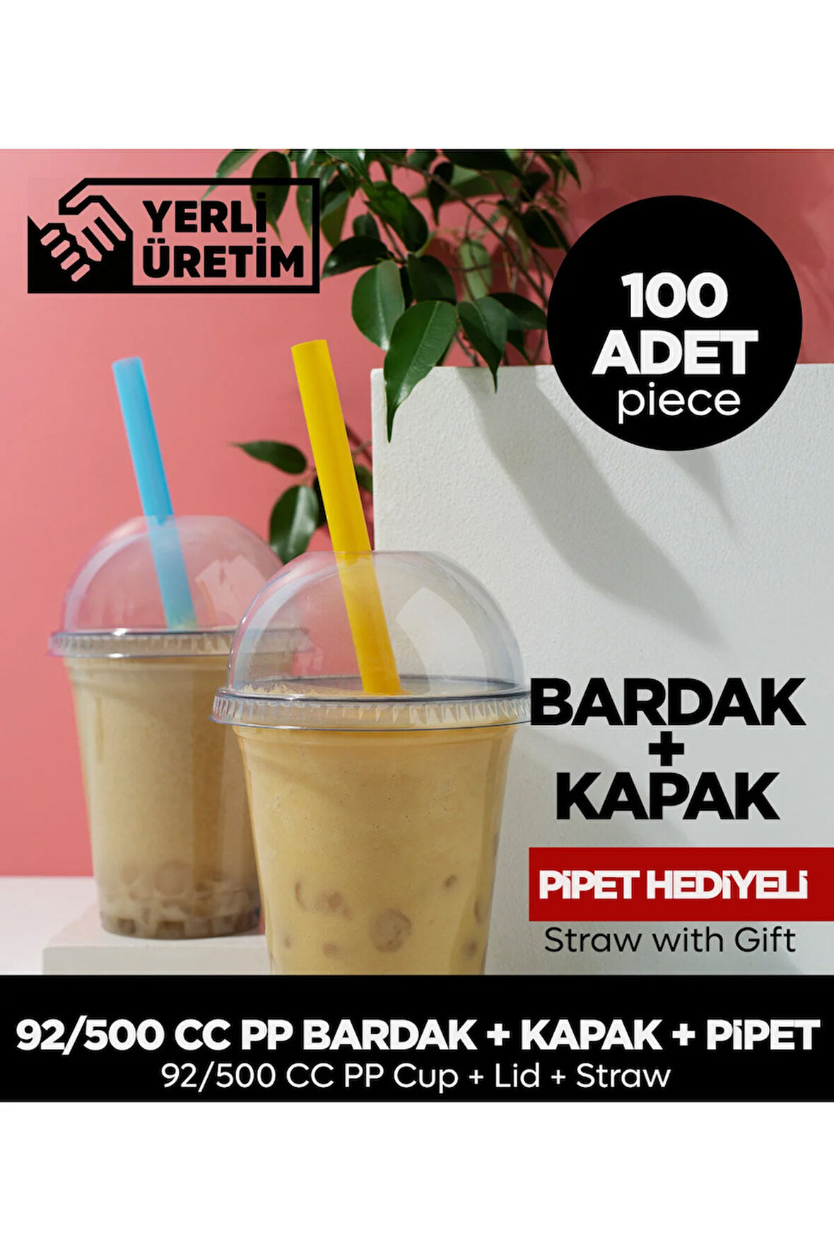 92/500 Cc Pet Bardak Kapak - 100 Adet (PİPET HEDİYE)