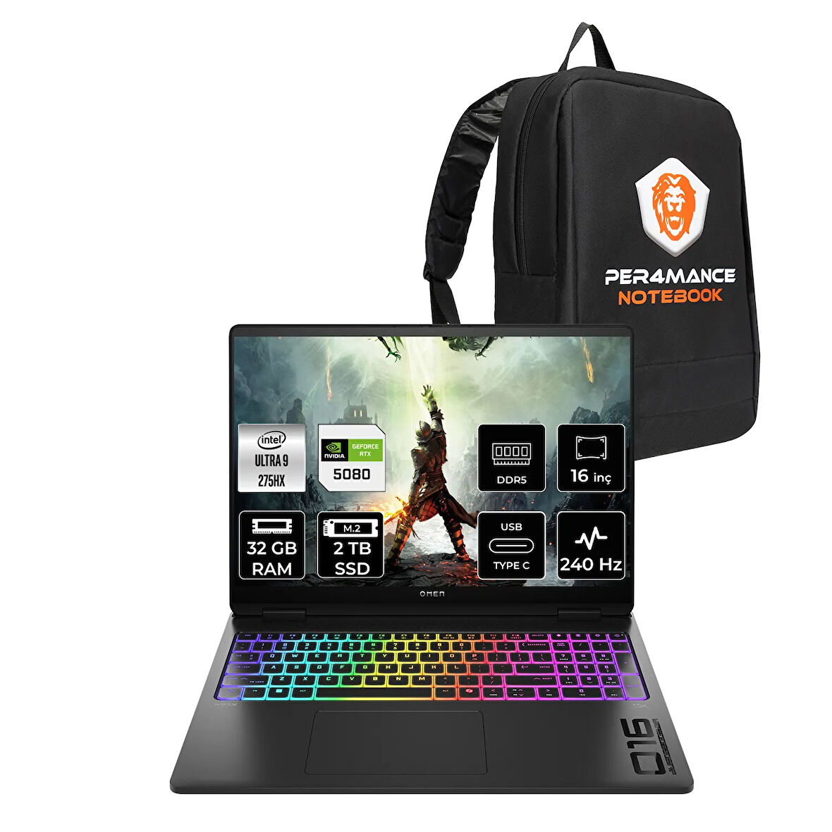 HP OMEN Max 16 Ultra 9 275HX 32GB 2TB SSD RTX5080/16GB 16'' 240Hz WQXGA FDOS Gaming Laptop & ÇANTA