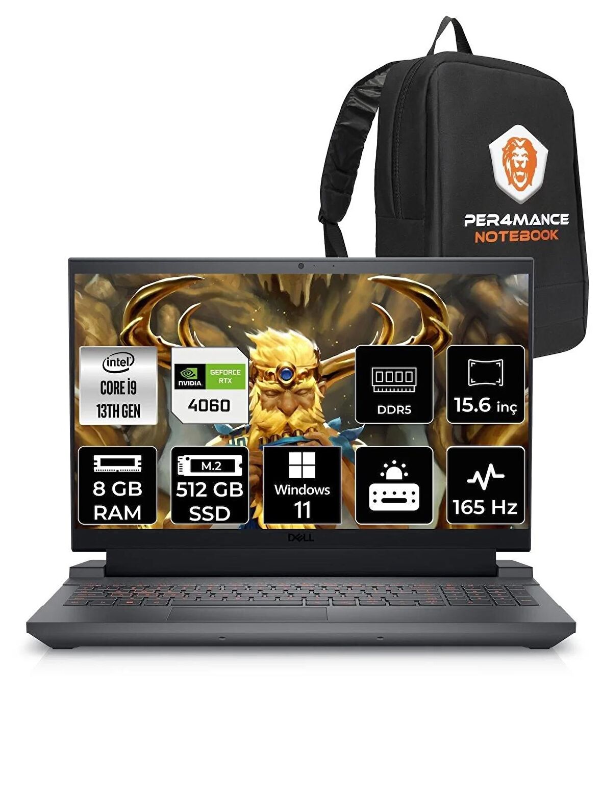 DELL G15 5530 i9 13900HX 8GB 512GB SSD RTX4060/8GB 165HZ 15.6" FHD W11P G55302401017U & PER4 ÇANTA
