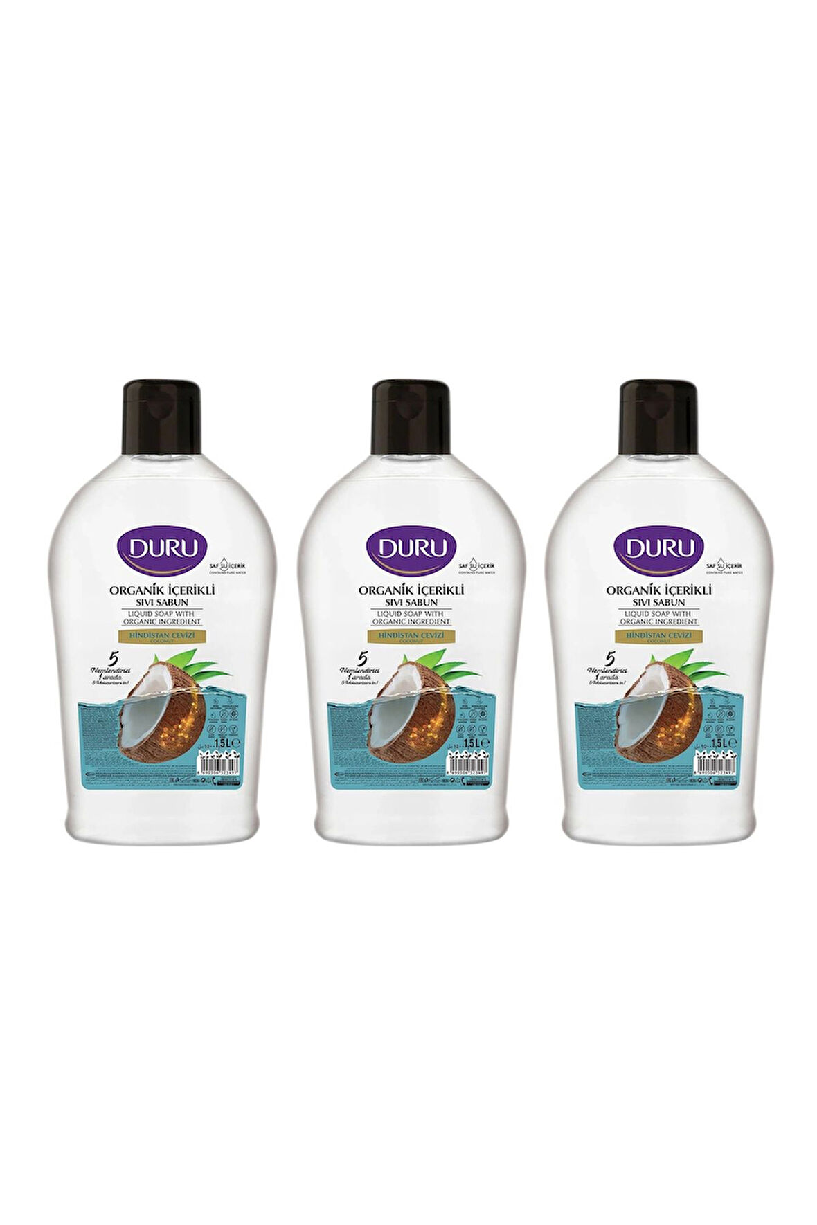 Duru Sıvı Sabun Organik İçerikli Hindistan Cevizi 1500 ml x 3 adet