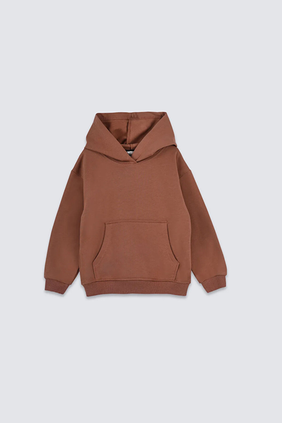 Basic Kapüşonlu Şardonlu Kanguru Cep Detaylı Çocuk Sweatshirt 3-10 Yaş Pudra