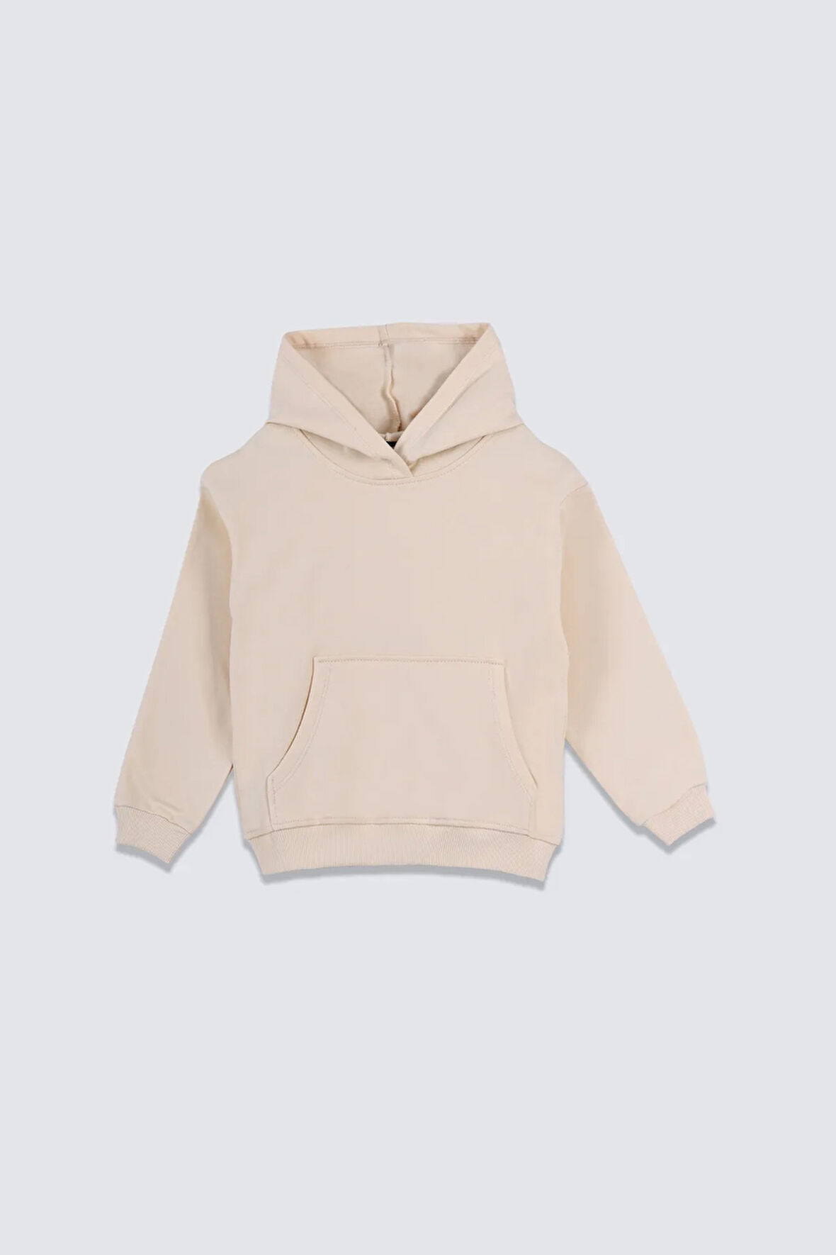 Basic Kapüşonlu Şardonlu Kanguru Cep Detaylı Çocuk Sweatshirt 3-10 Yaş Pudra