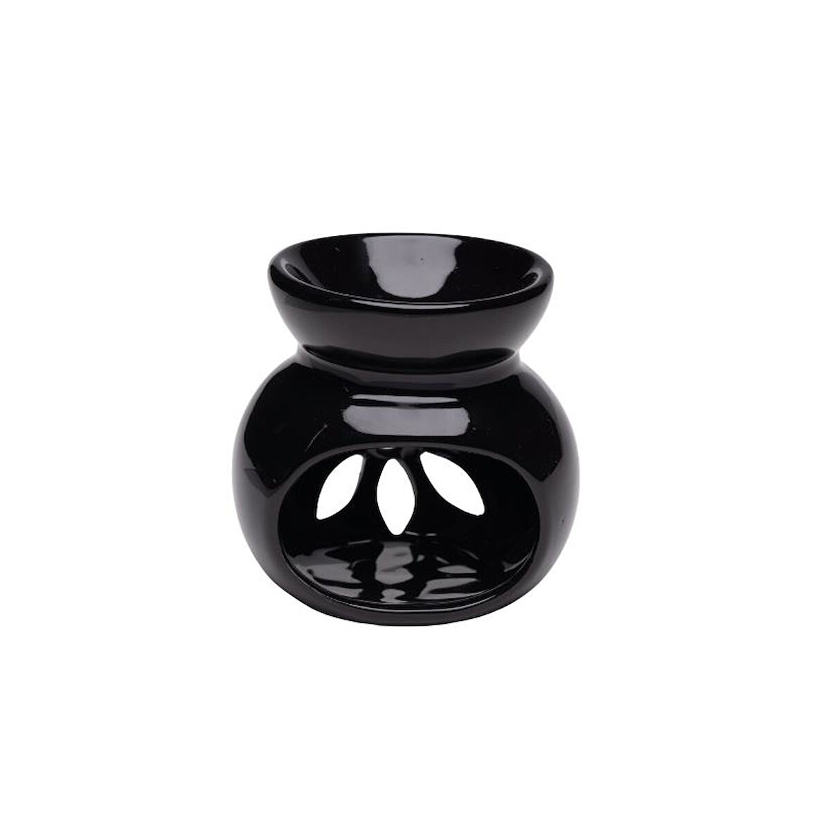 El Yapımı Küre Çiçek Oymalı Seramik Buhurdanlık Siyah