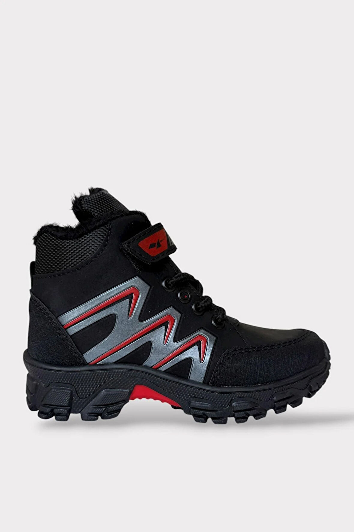 İçi Kürklü Soğuk ve Suya Dayanıklı Fermuarlı Çocuk Bot SİYAH - KIRMIZI