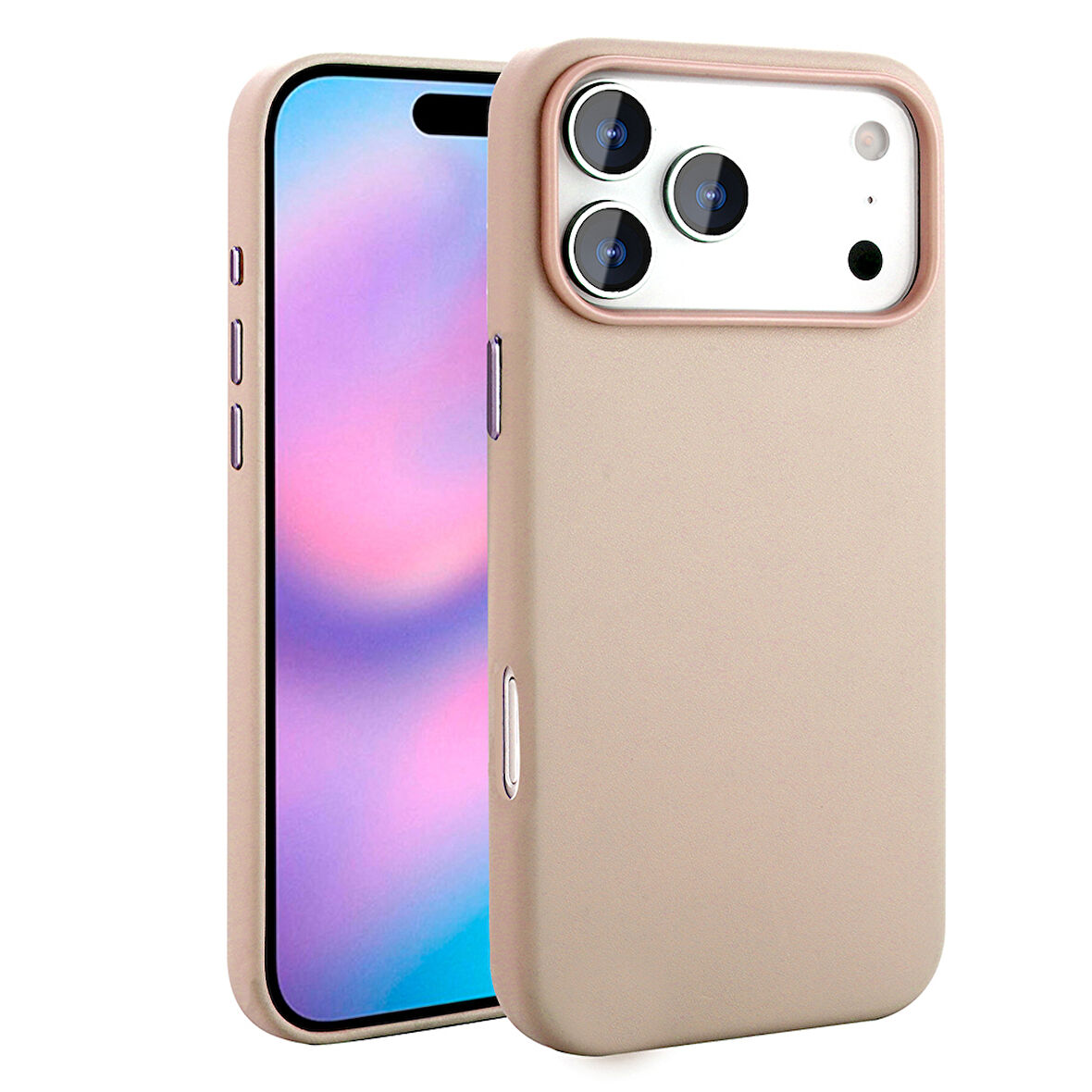 iPhone 17 Pro Max Kılıf Kablosuz Şarj Özellikli PU Deri Görünümlü Kupra Kapak