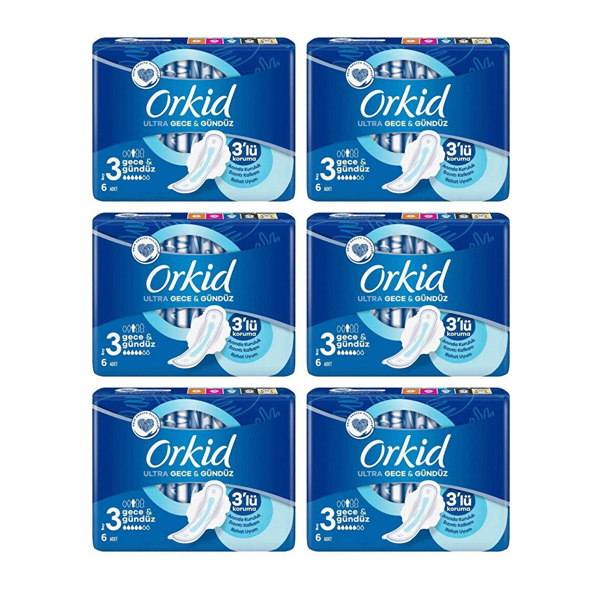 Orkid Hijyenik Ped Ultra 6'lı Gece & Gündüz X 6 'Adet (36 Ped)