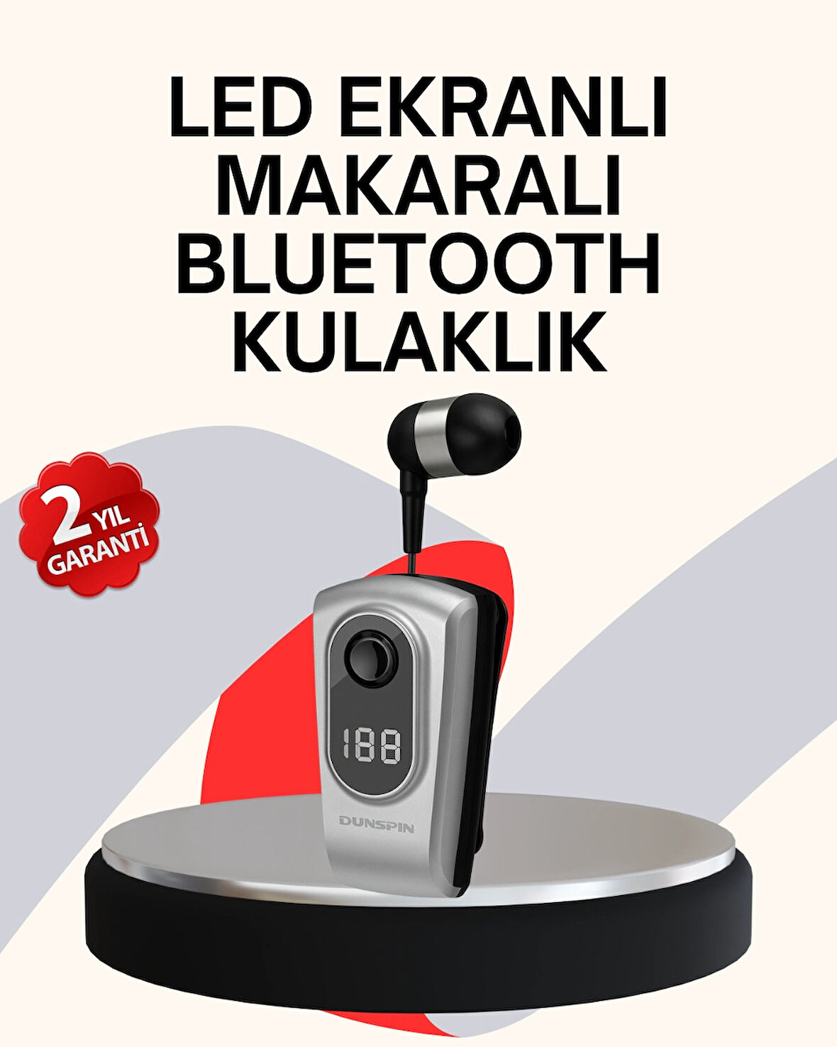 Profesyonel Bluetooth Kulaklık – Klipsli, Titreşimli, Dijital Göstergeli