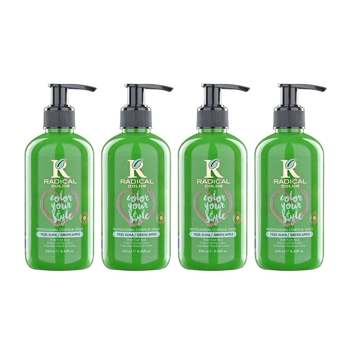 Radical Color NEW 25/Greenapple Amonyaksız Su Bazlı Saç Boyası 250 ML 4 Adet Yeşil Elma