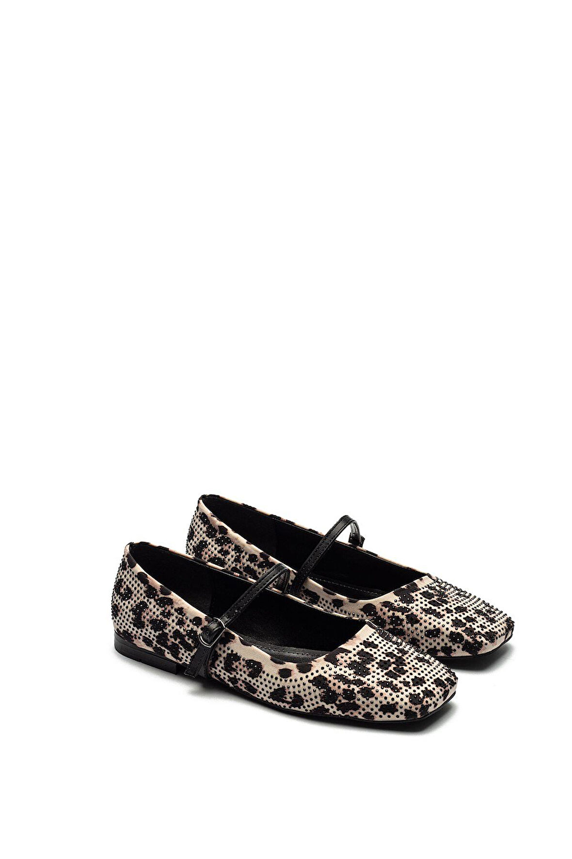 Kadın Tokalı Leopar Desen Yuvarlak Burun Taş İşlemeli Babet Ev Ayakkabısı 9225