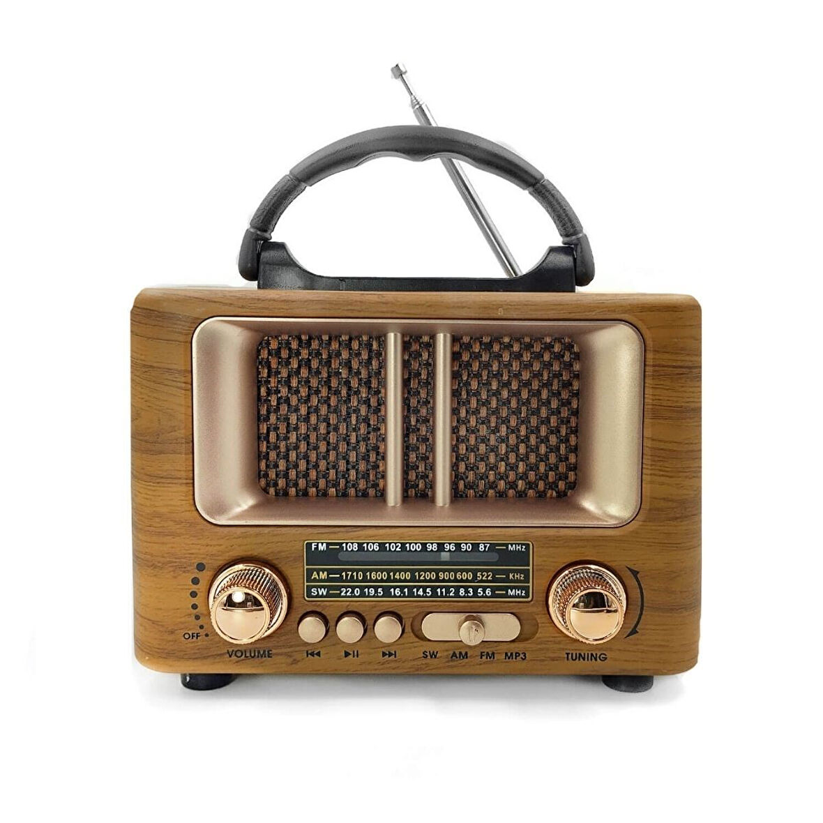 CT-STONES® Küçük Mini Boy Retro Ahşap Tasarım Bluetooth Hoparlörlü Radyo - FM/AM Destekli, Şarjlı ve Taşınabilir Radyo NS-8108