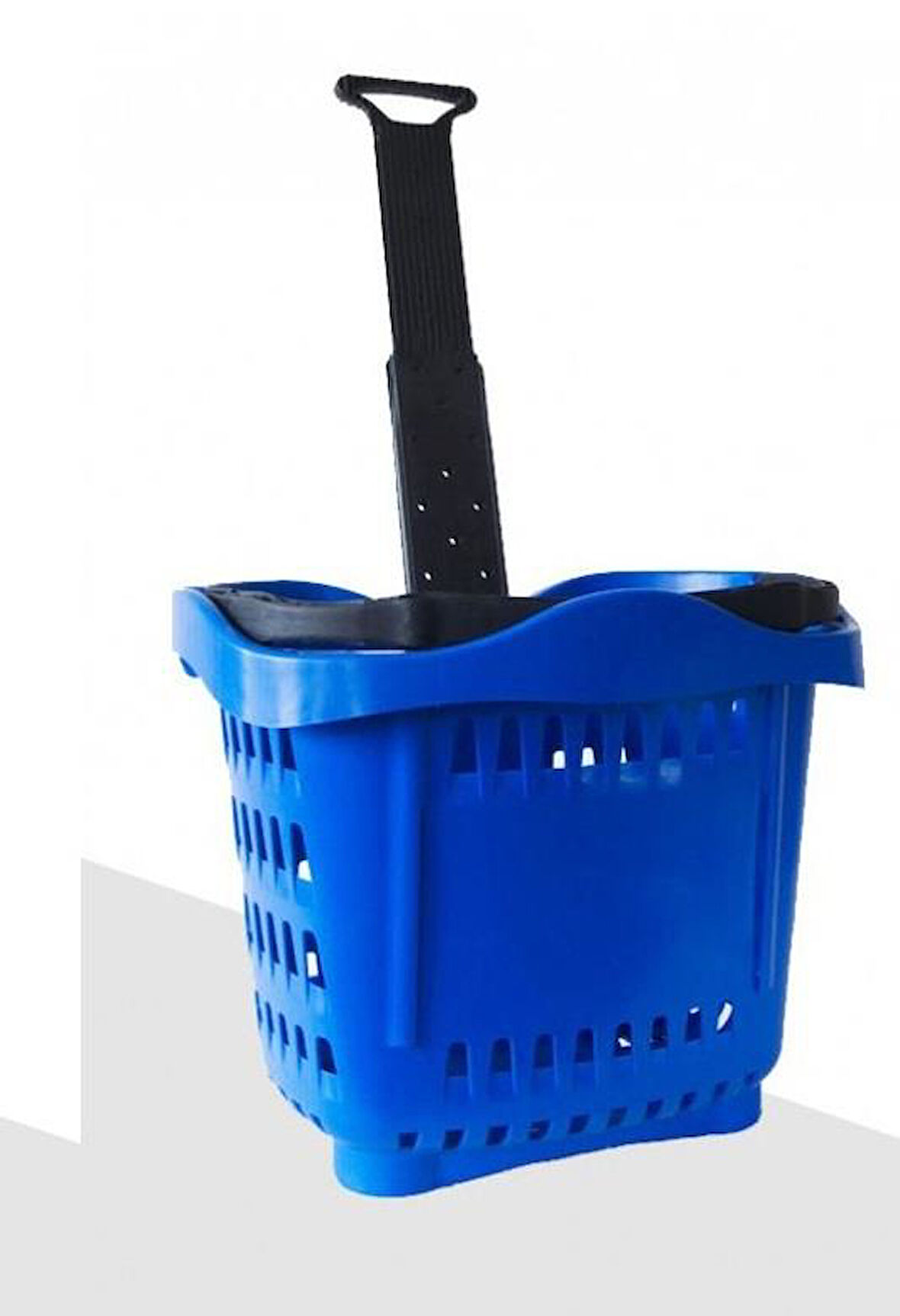 40 Lt Teleskopik Saplı Plastik Alışveriş Sepeti - Market El Sepeti Mavi