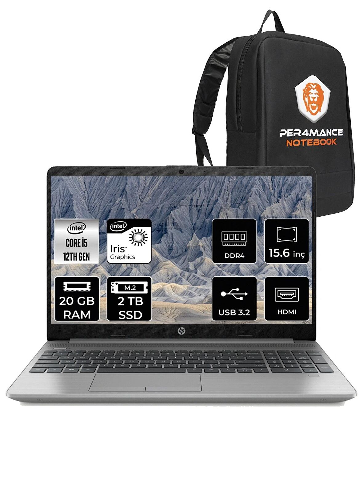 HP 250 G9 i5 1235U 20GB 2TB SSD 15.6" FHD FDOS 6Q8M5ES & PER4 ÇANTA