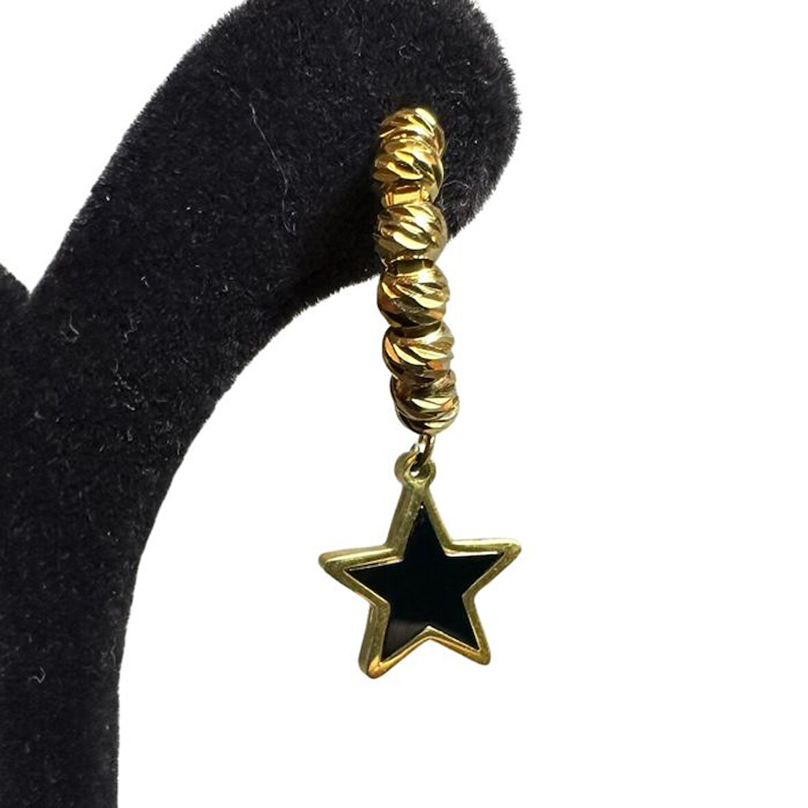 Uretti - İREM 3914 7537 Siyah Yıldız Sallantılı Gold Küpe